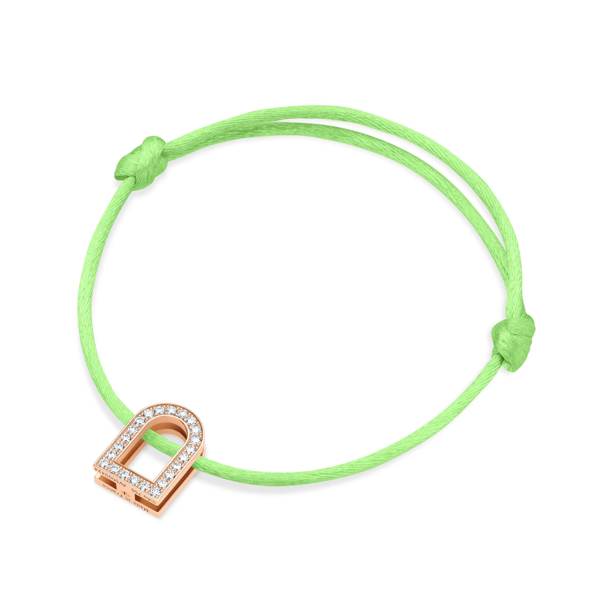 L'Arc Voyage Charm GM, 18k Rose Gold with Galerie Diamonds on Silk Cord Bracelet