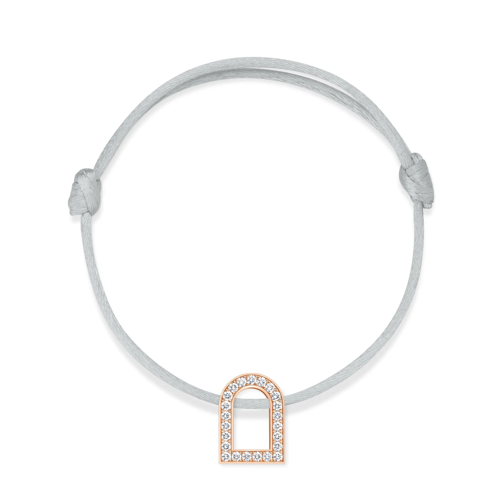 L'Arc Voyage Charm GM, 18k Rose Gold with Galerie Diamonds on Silk Cord Bracelet