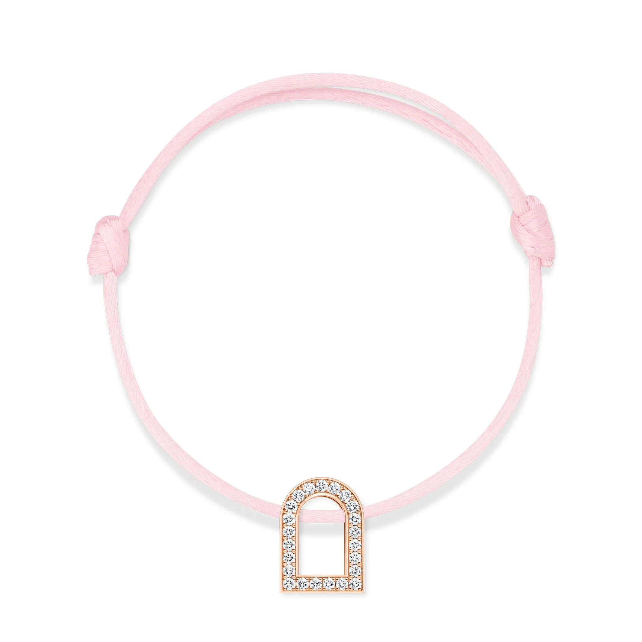 L'Arc Voyage Charm GM, 18k Rose Gold with Galerie Diamonds on Silk Cord Bracelet