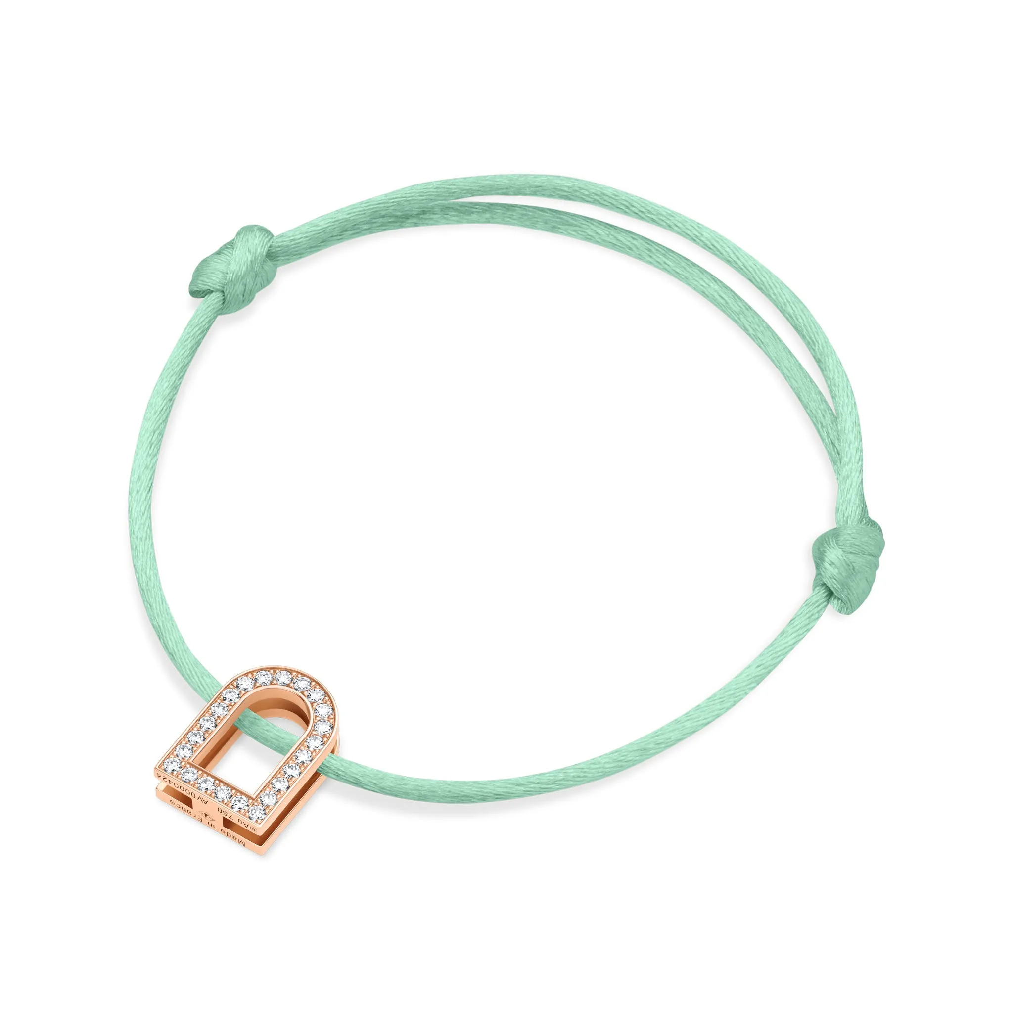 L'Arc Voyage Charm GM, 18k Rose Gold with Galerie Diamonds on Silk Cord Bracelet