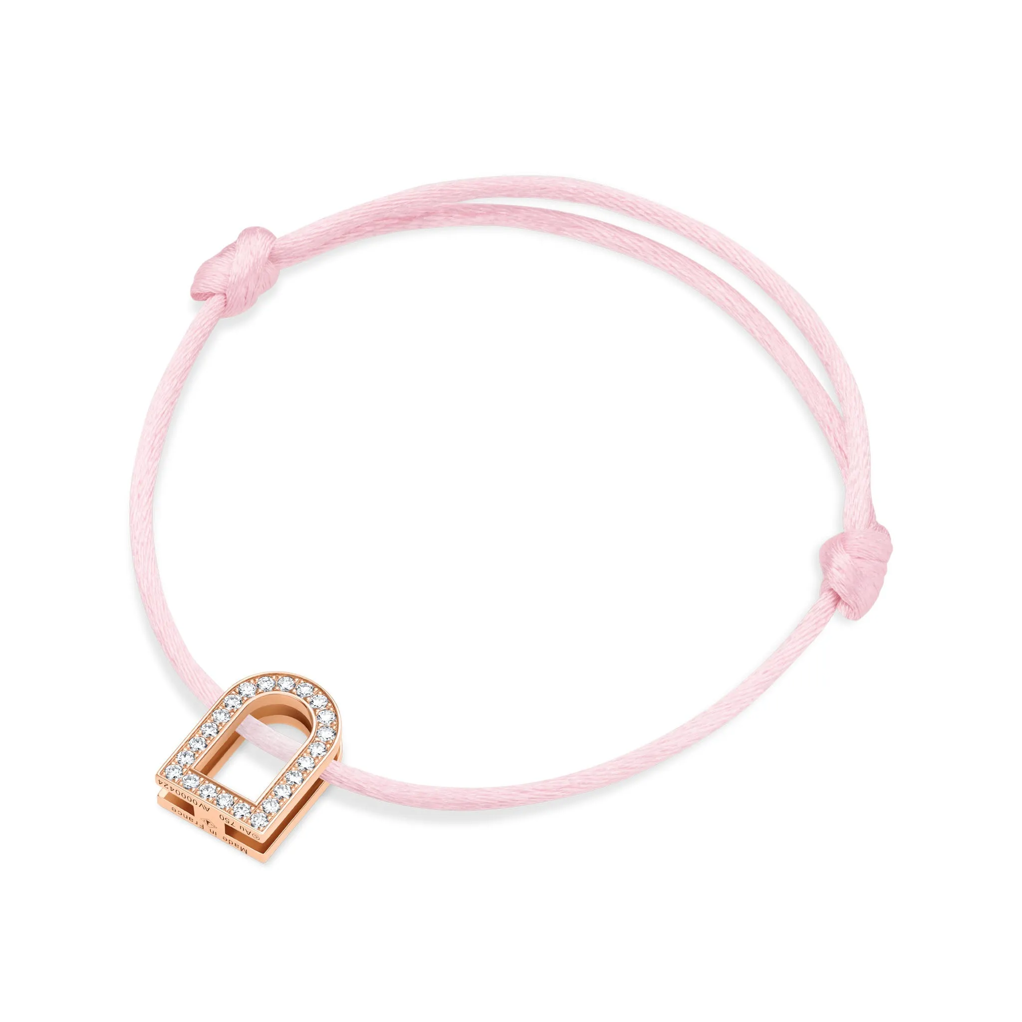 L'Arc Voyage Charm GM, 18k Rose Gold with Galerie Diamonds on Silk Cord Bracelet