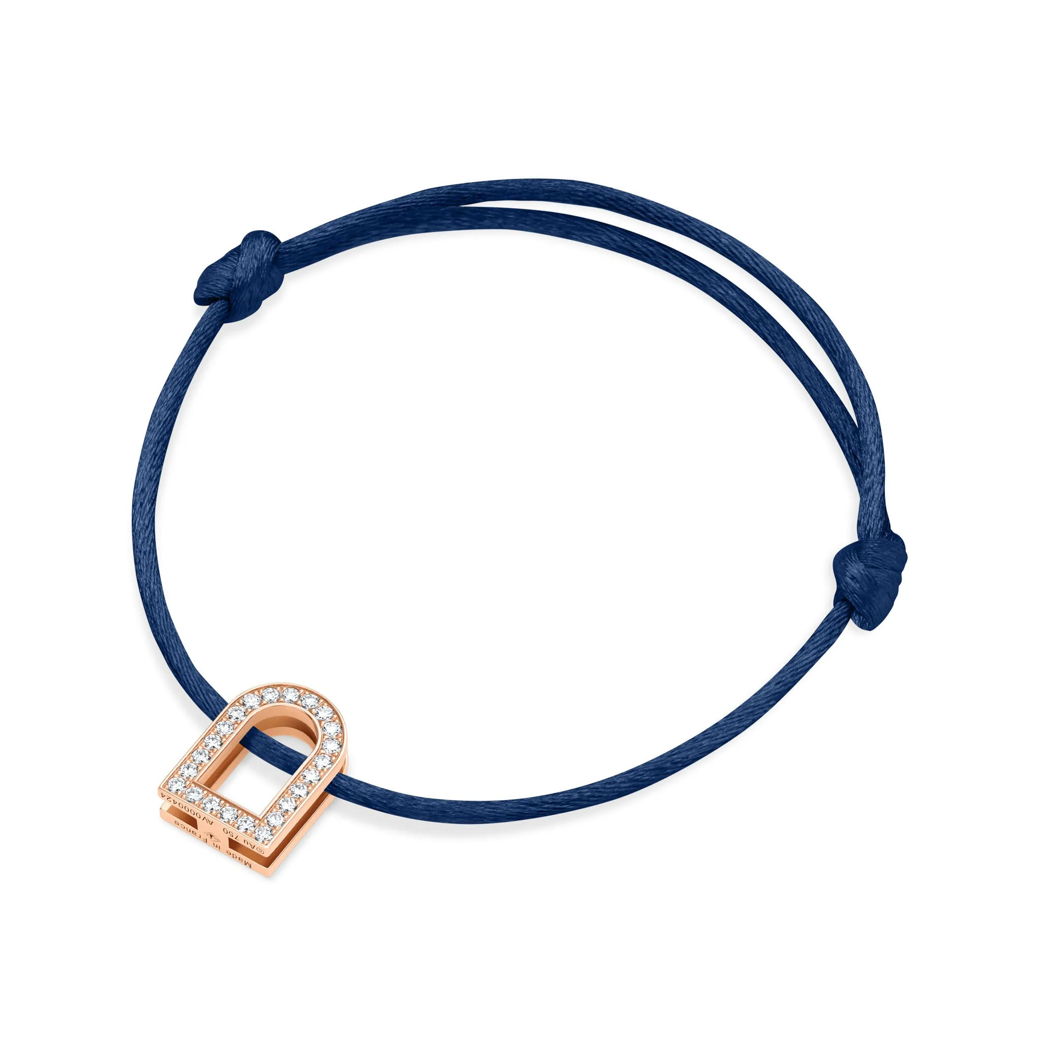 L'Arc Voyage Charm GM, 18k Rose Gold with Galerie Diamonds on Silk Cord Bracelet