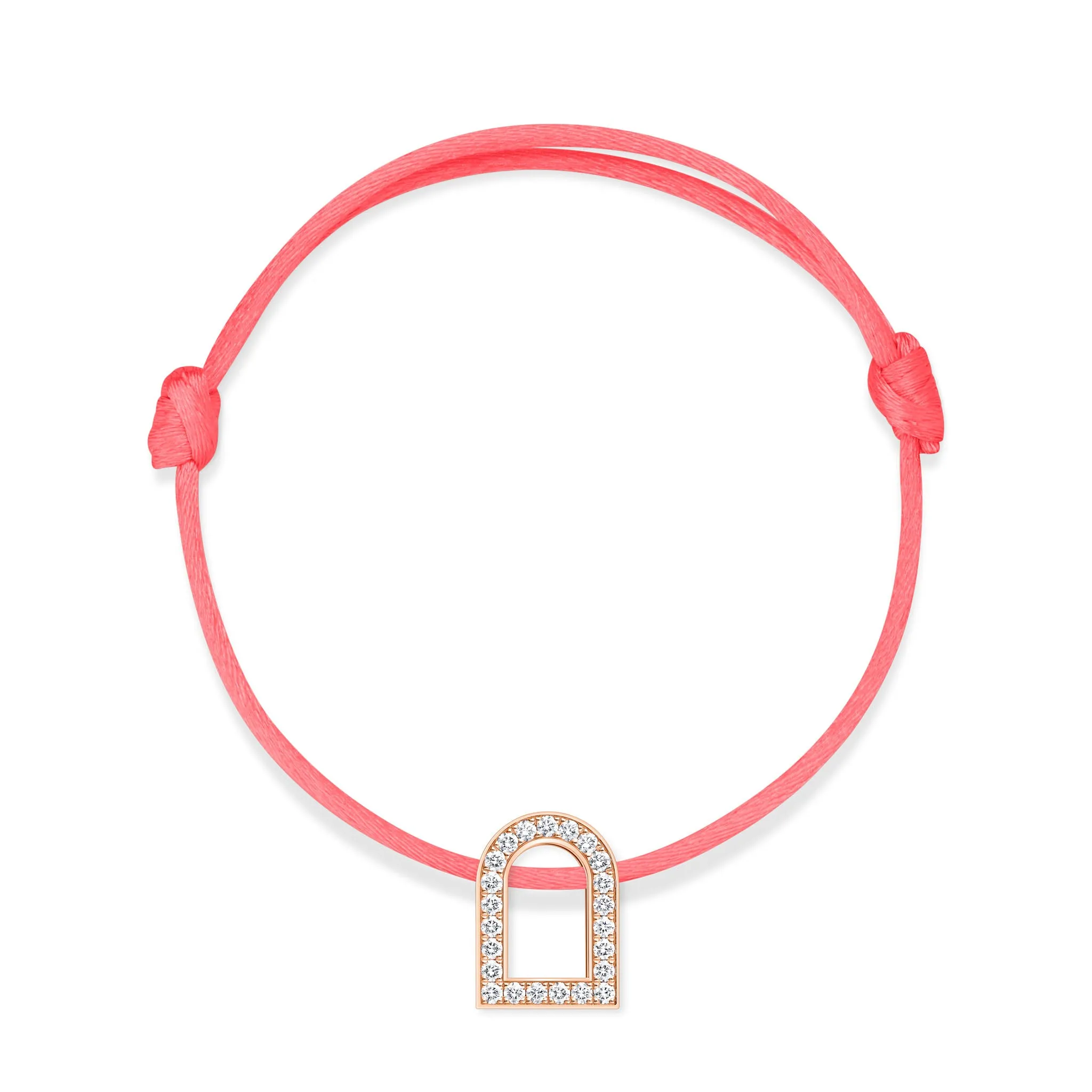L'Arc Voyage Charm GM, 18k Rose Gold with Galerie Diamonds on Silk Cord Bracelet