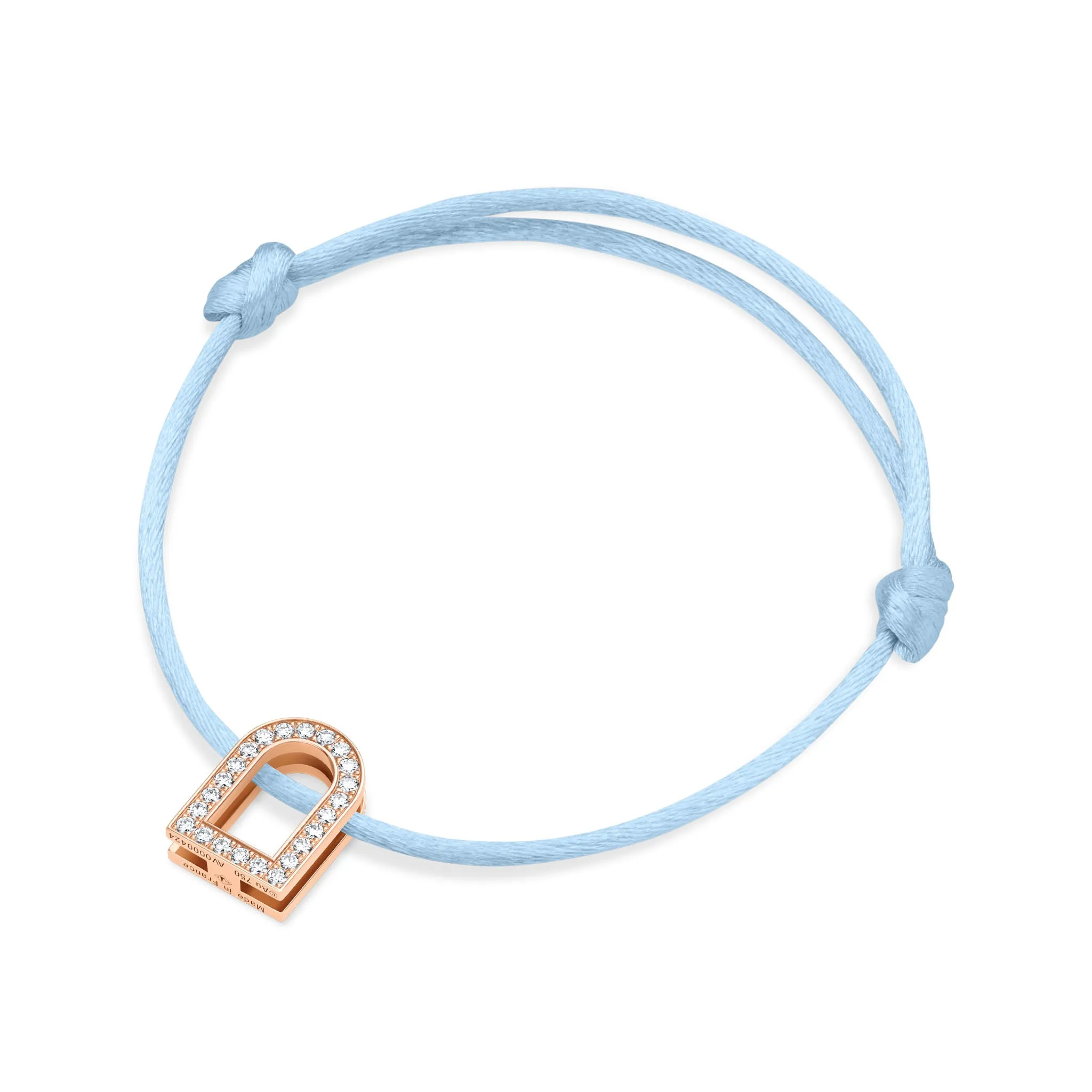 L'Arc Voyage Charm GM, 18k Rose Gold with Galerie Diamonds on Silk Cord Bracelet