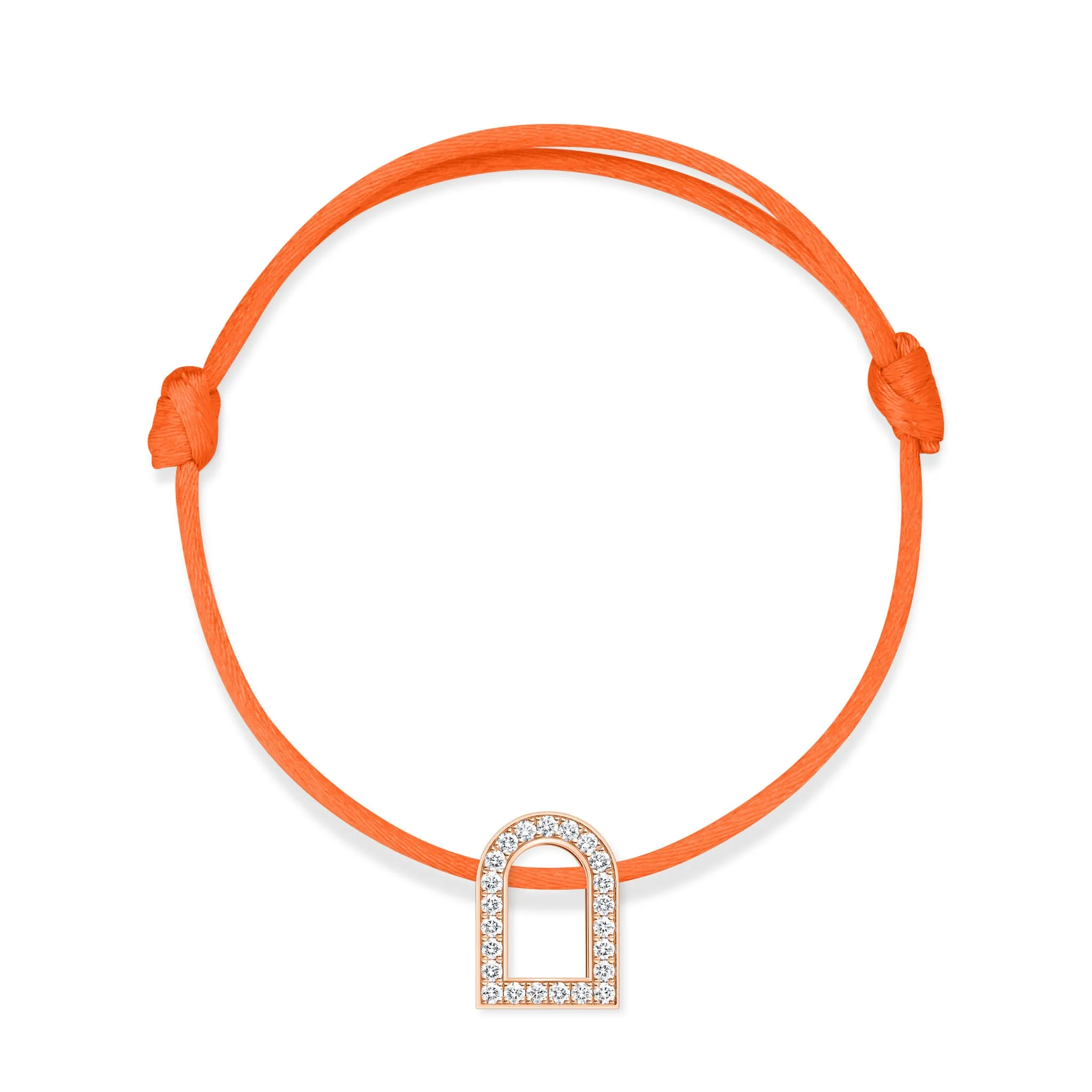 L'Arc Voyage Charm GM, 18k Rose Gold with Galerie Diamonds on Silk Cord Bracelet