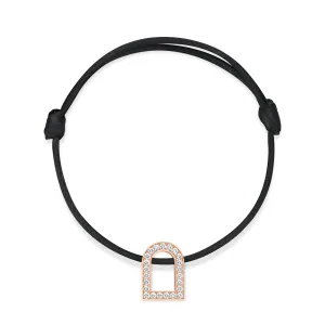 L'Arc Voyage Charm GM, 18k Rose Gold with Galerie Diamonds on Silk Cord Bracelet