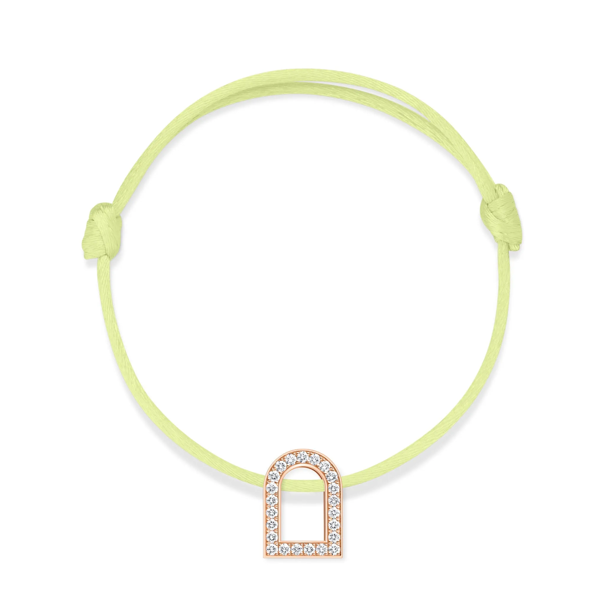 L'Arc Voyage Charm GM, 18k Rose Gold with Galerie Diamonds on Silk Cord Bracelet