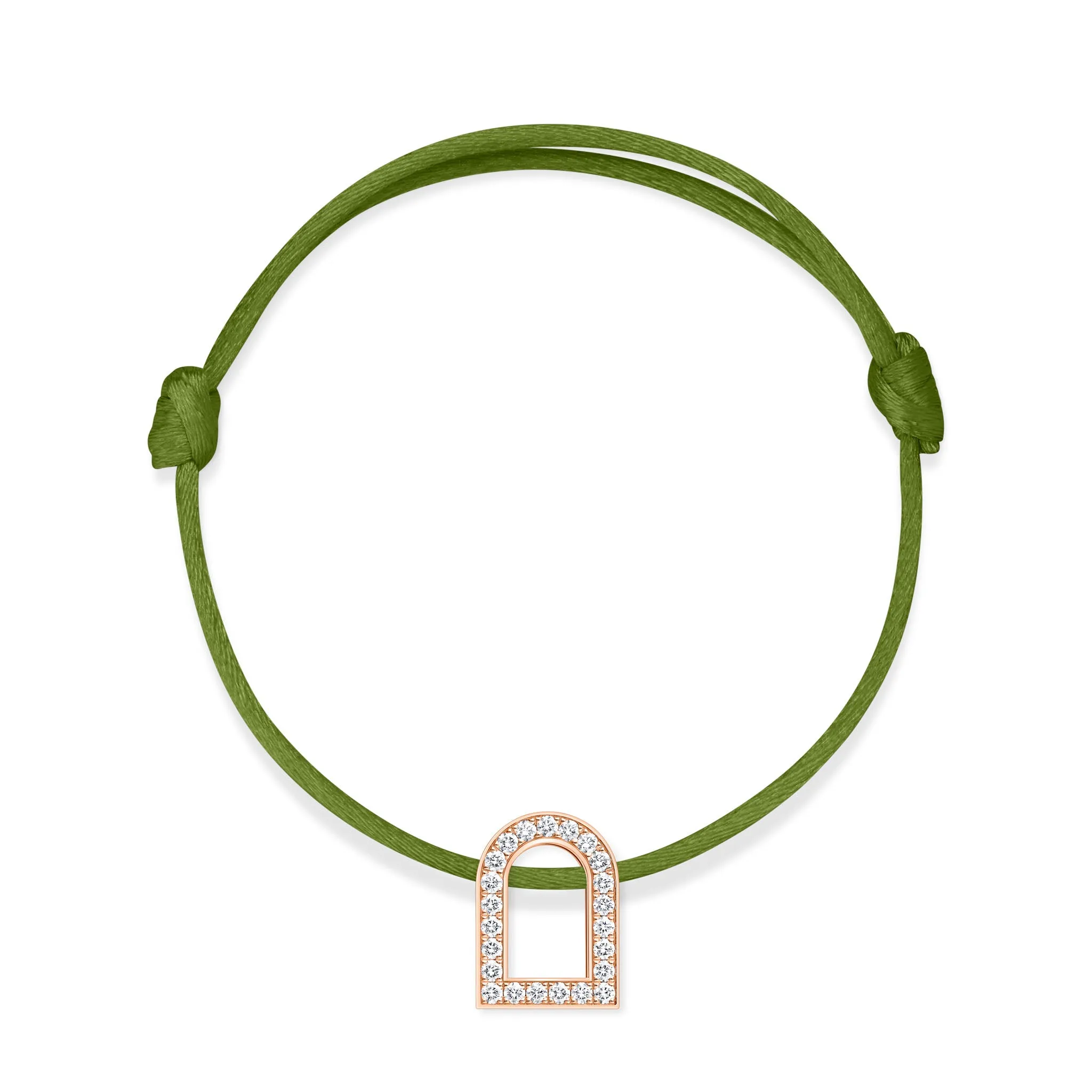 L'Arc Voyage Charm GM, 18k Rose Gold with Galerie Diamonds on Silk Cord Bracelet