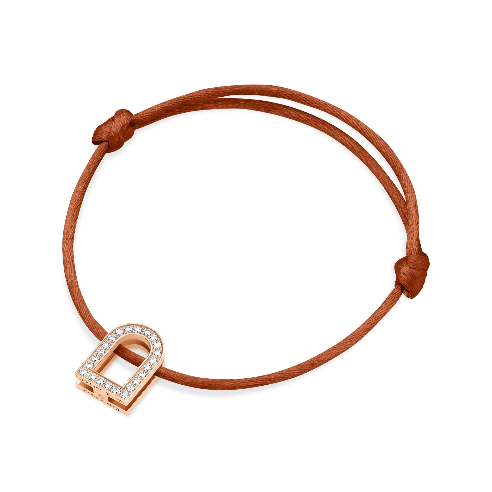 L'Arc Voyage Charm GM, 18k Rose Gold with Galerie Diamonds on Silk Cord Bracelet