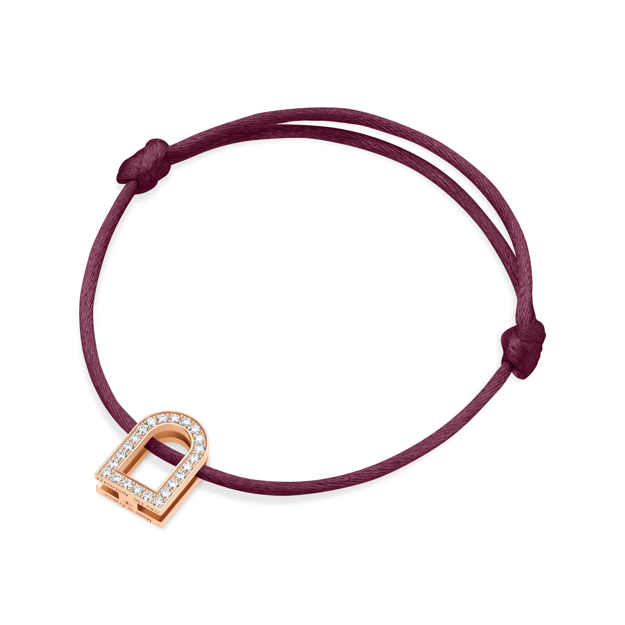 L'Arc Voyage Charm GM, 18k Rose Gold with Galerie Diamonds on Silk Cord Bracelet