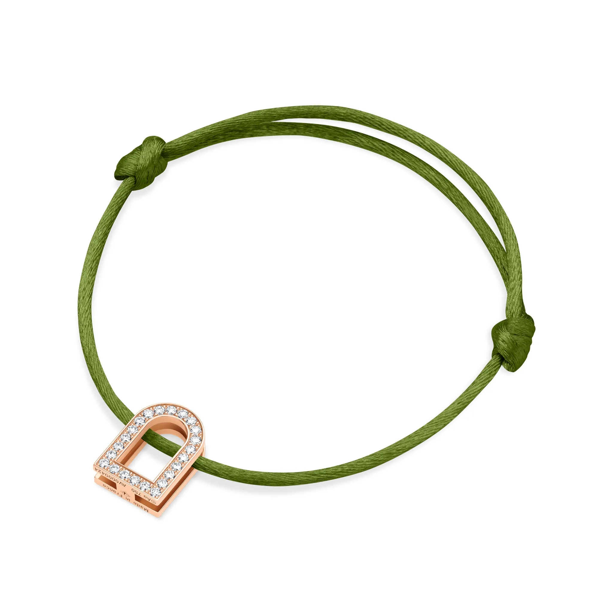 L'Arc Voyage Charm GM, 18k Rose Gold with Galerie Diamonds on Silk Cord Bracelet