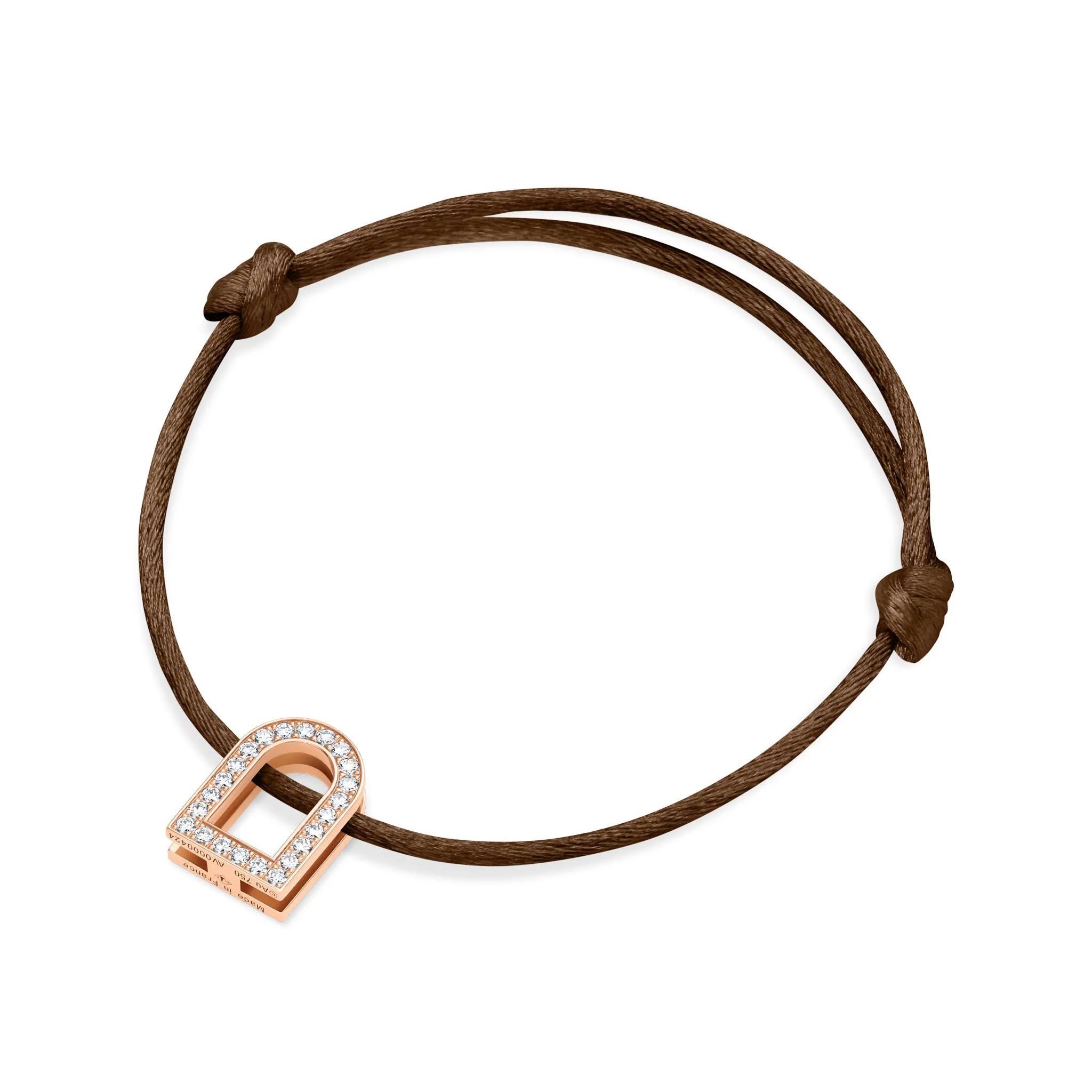 L'Arc Voyage Charm GM, 18k Rose Gold with Galerie Diamonds on Silk Cord Bracelet