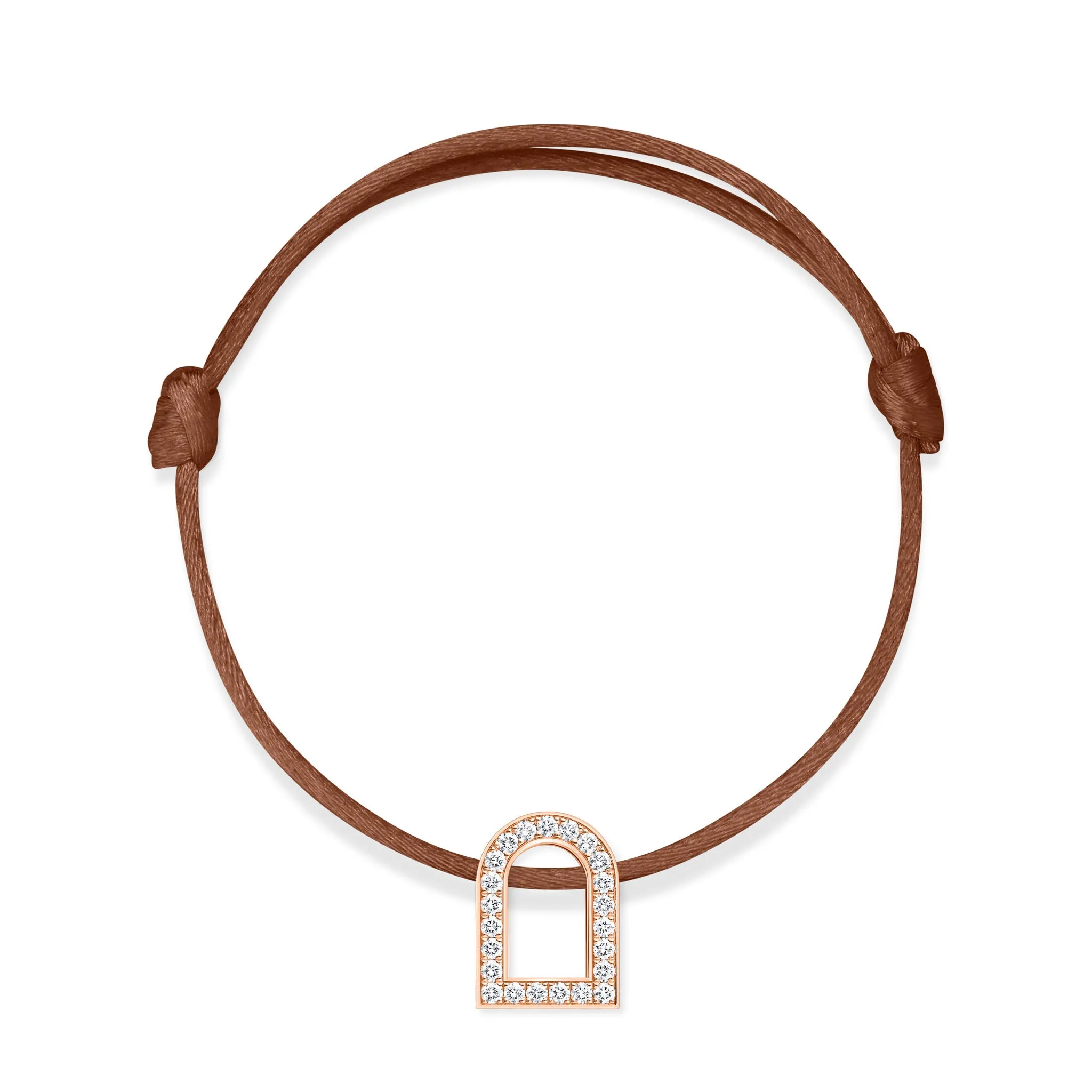 L'Arc Voyage Charm GM, 18k Rose Gold with Galerie Diamonds on Silk Cord Bracelet