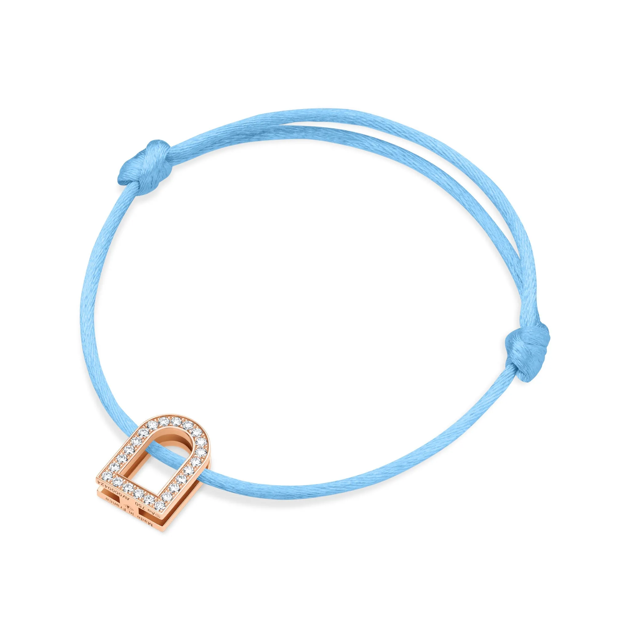 L'Arc Voyage Charm GM, 18k Rose Gold with Galerie Diamonds on Silk Cord Bracelet