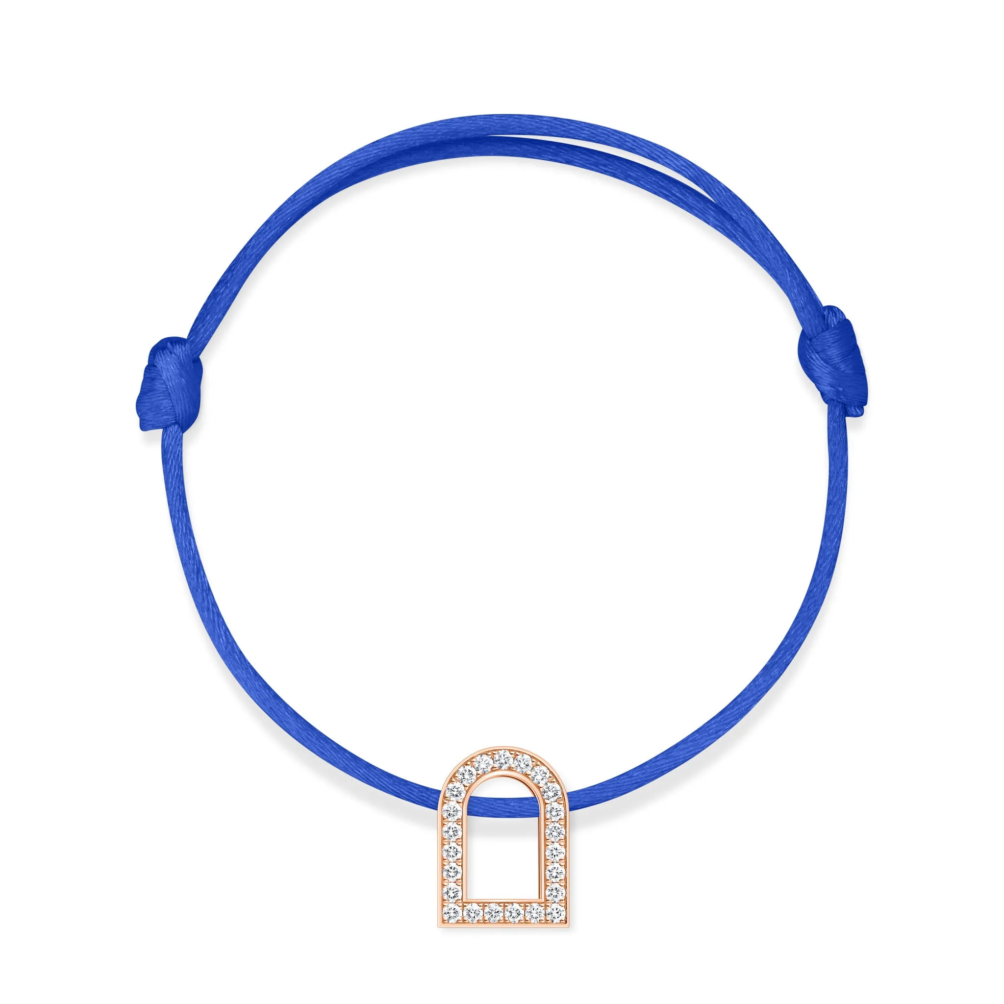 L'Arc Voyage Charm GM, 18k Rose Gold with Galerie Diamonds on Silk Cord Bracelet