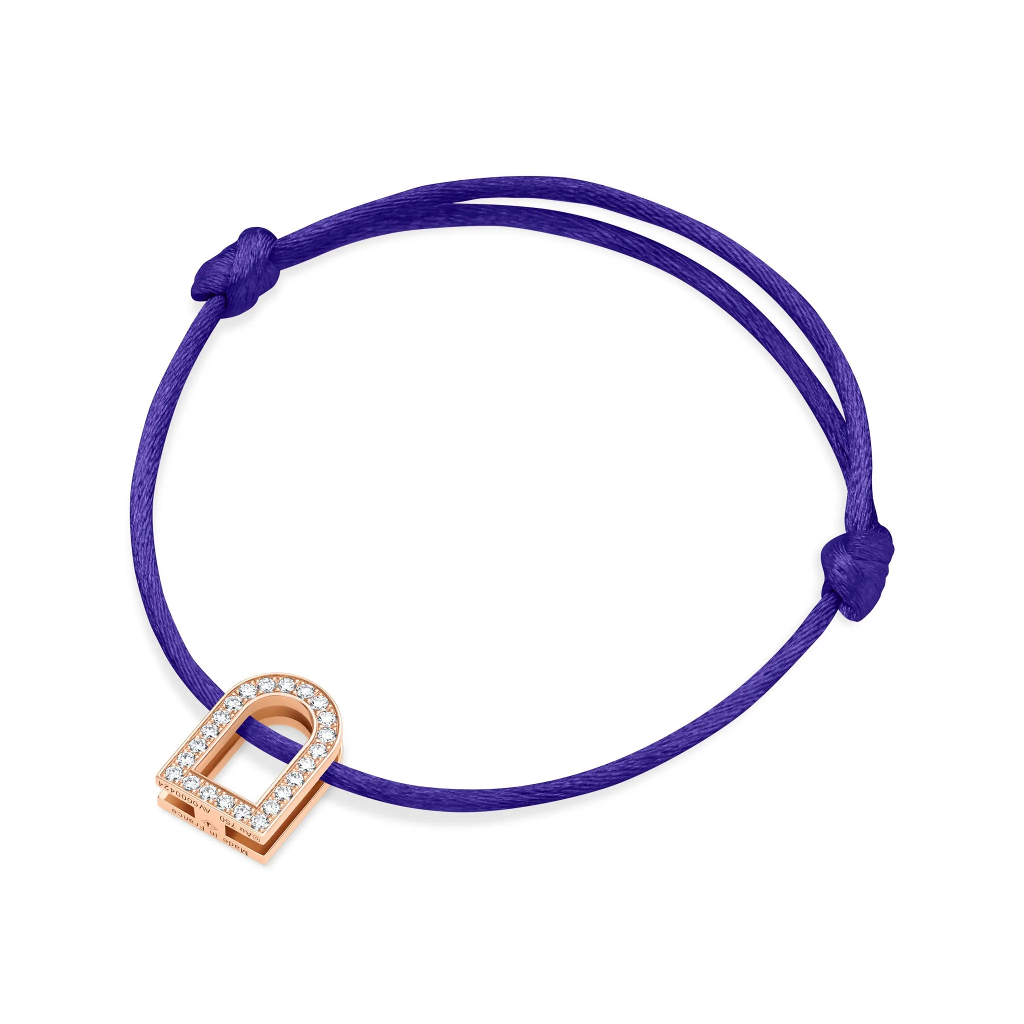 L'Arc Voyage Charm GM, 18k Rose Gold with Galerie Diamonds on Silk Cord Bracelet