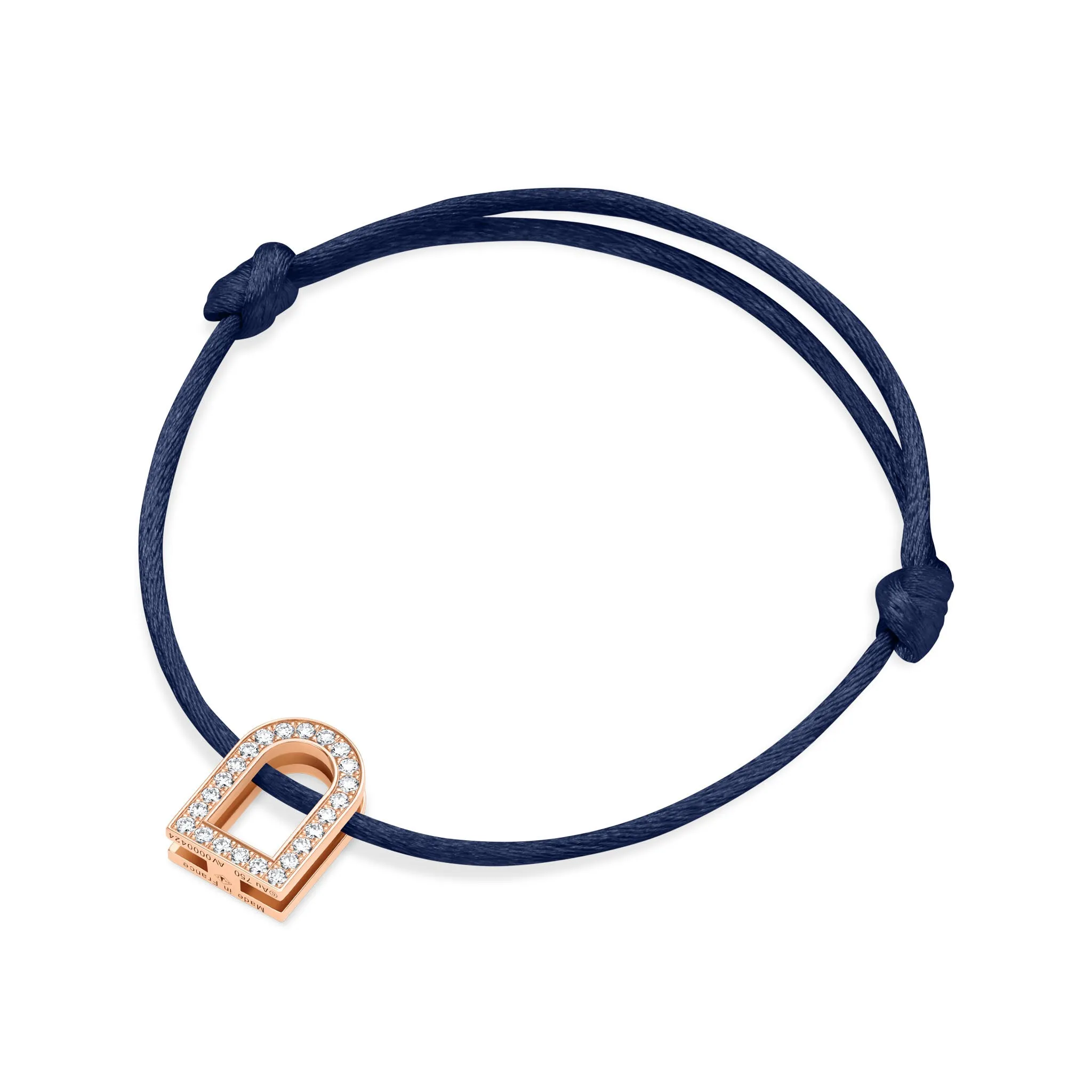 L'Arc Voyage Charm GM, 18k Rose Gold with Galerie Diamonds on Silk Cord Bracelet