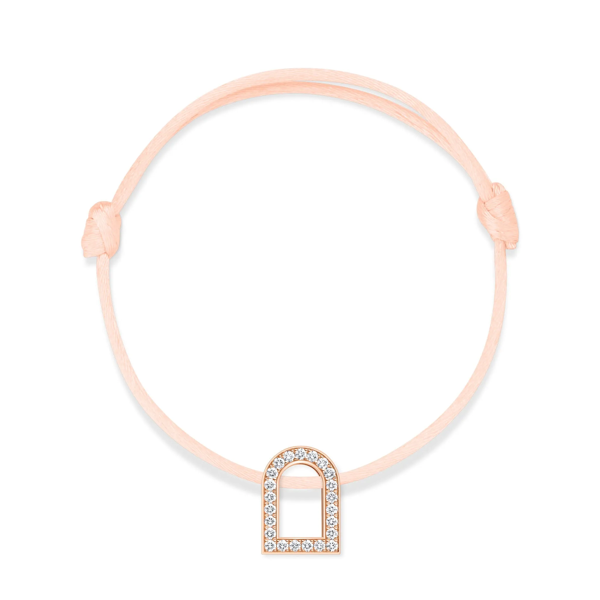 L'Arc Voyage Charm GM, 18k Rose Gold with Galerie Diamonds on Silk Cord Bracelet