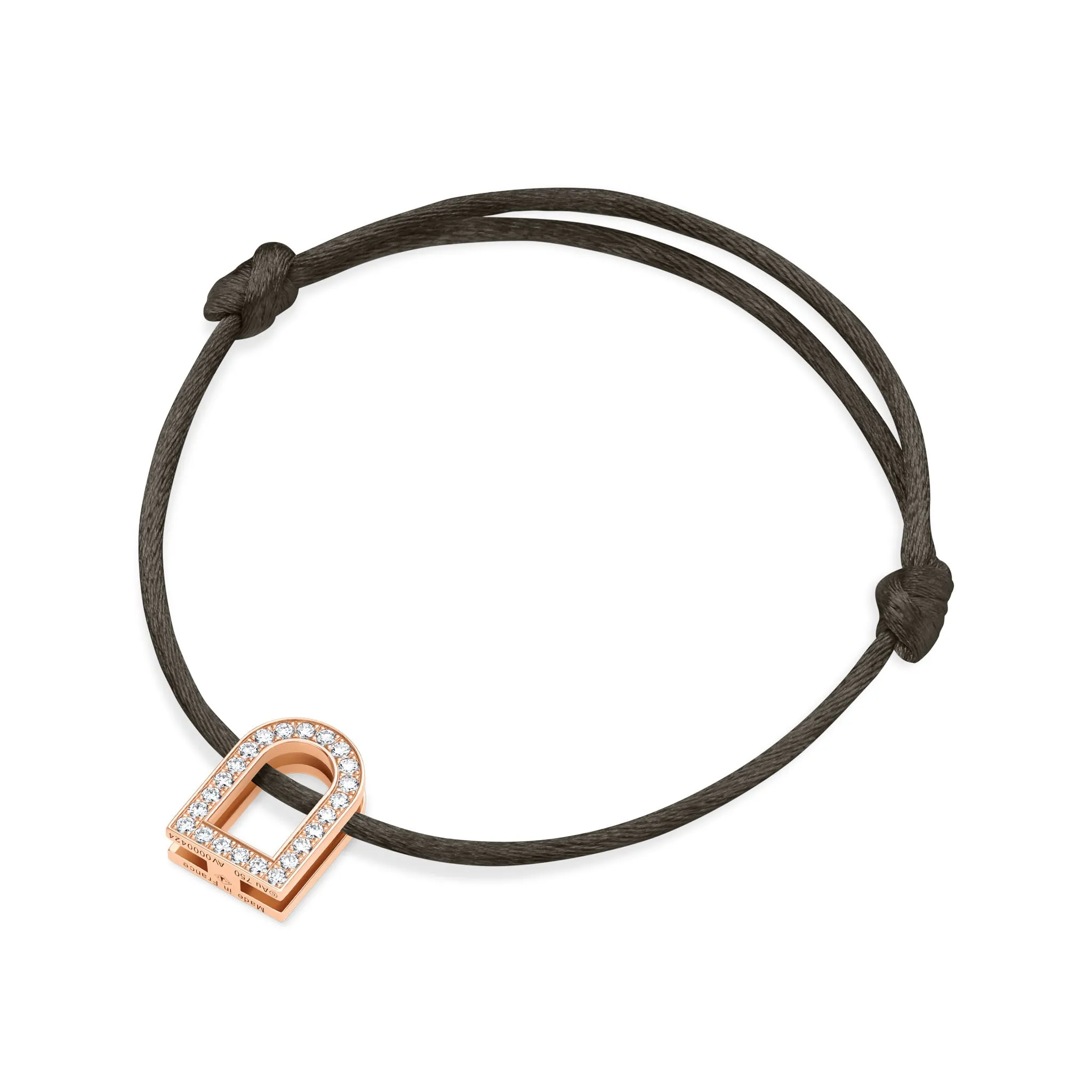 L'Arc Voyage Charm GM, 18k Rose Gold with Galerie Diamonds on Silk Cord Bracelet