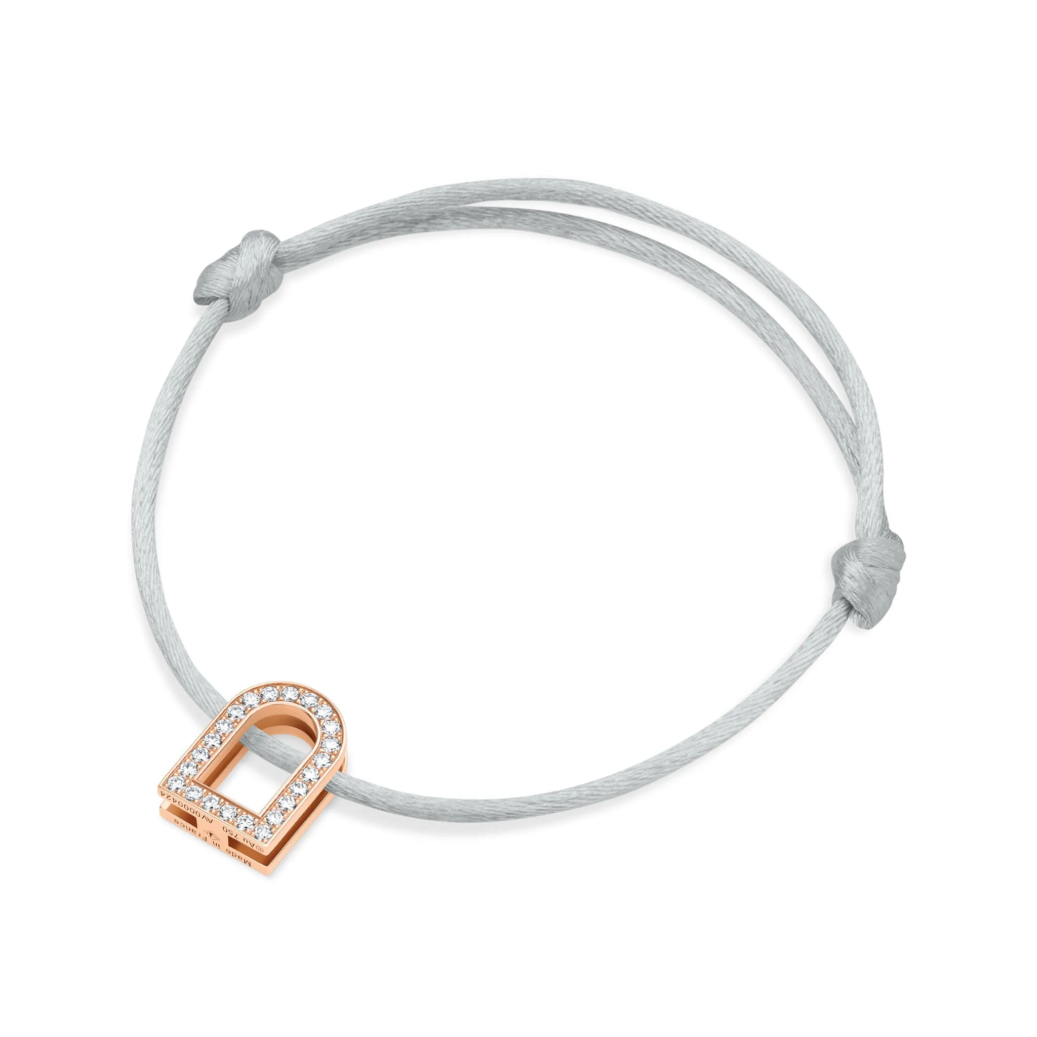 L'Arc Voyage Charm GM, 18k Rose Gold with Galerie Diamonds on Silk Cord Bracelet