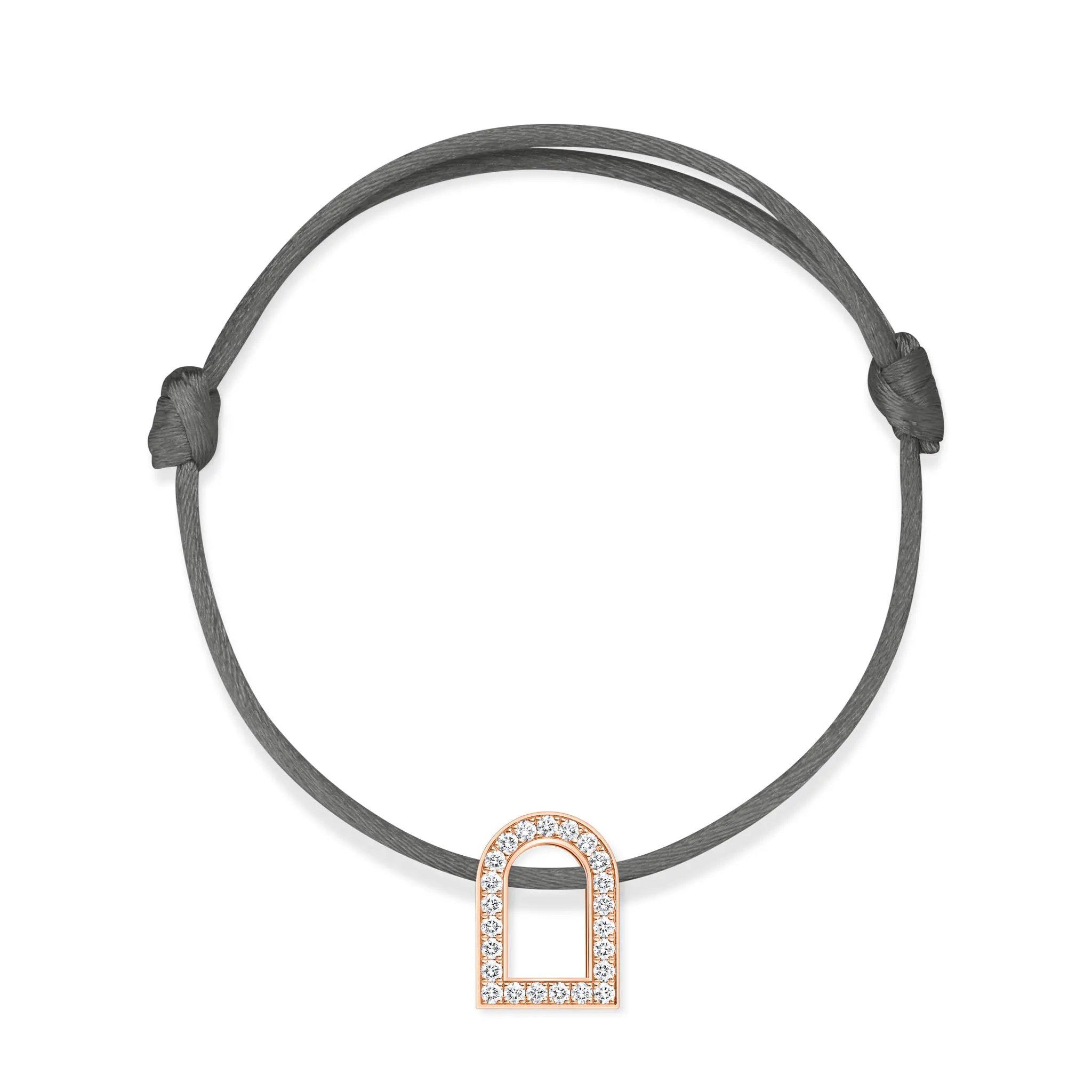 L'Arc Voyage Charm GM, 18k Rose Gold with Galerie Diamonds on Silk Cord Bracelet