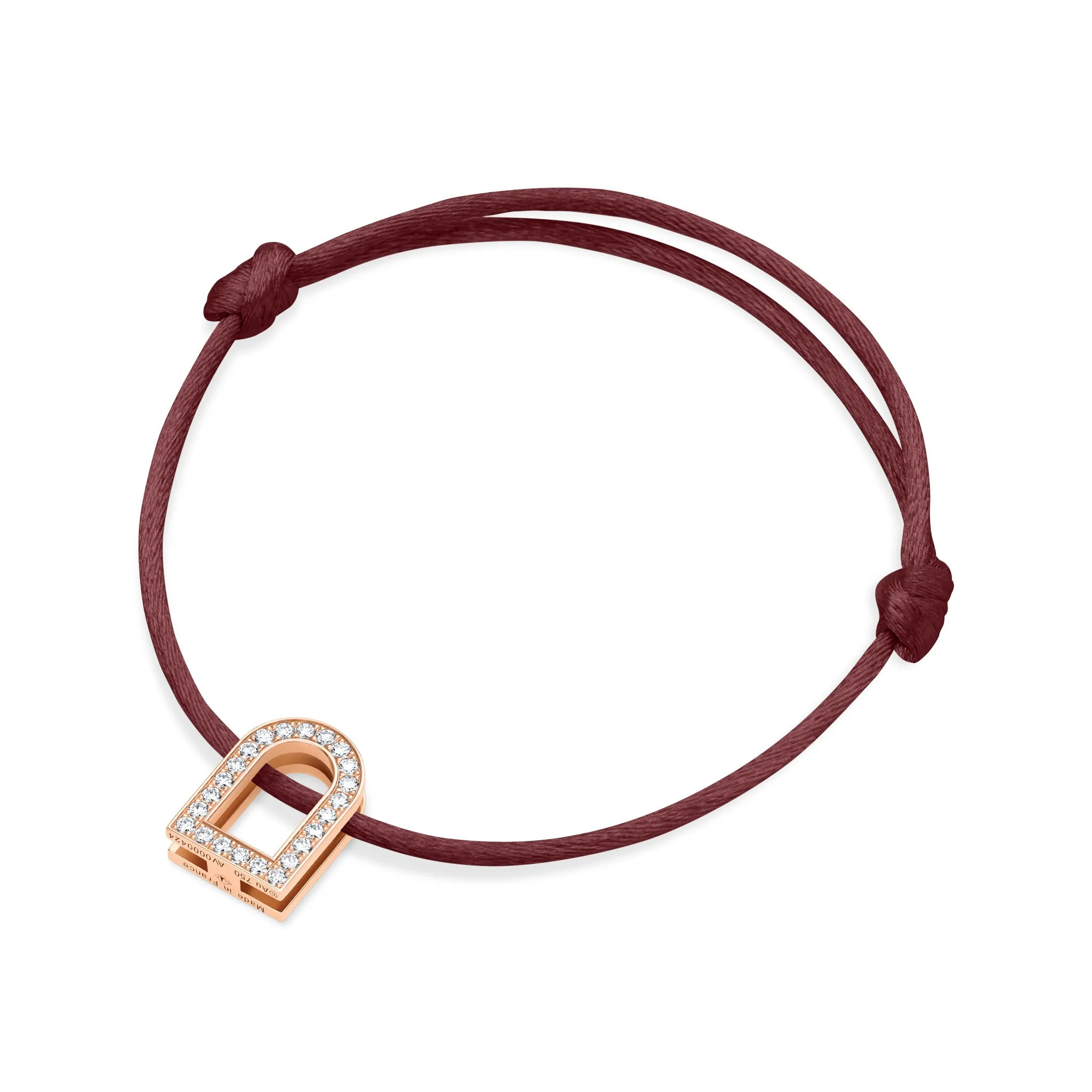 L'Arc Voyage Charm GM, 18k Rose Gold with Galerie Diamonds on Silk Cord Bracelet