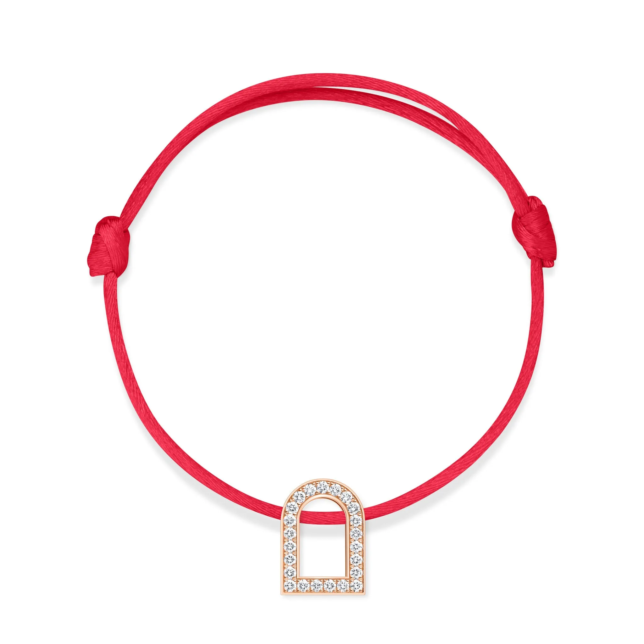 L'Arc Voyage Charm GM, 18k Rose Gold with Galerie Diamonds on Silk Cord Bracelet