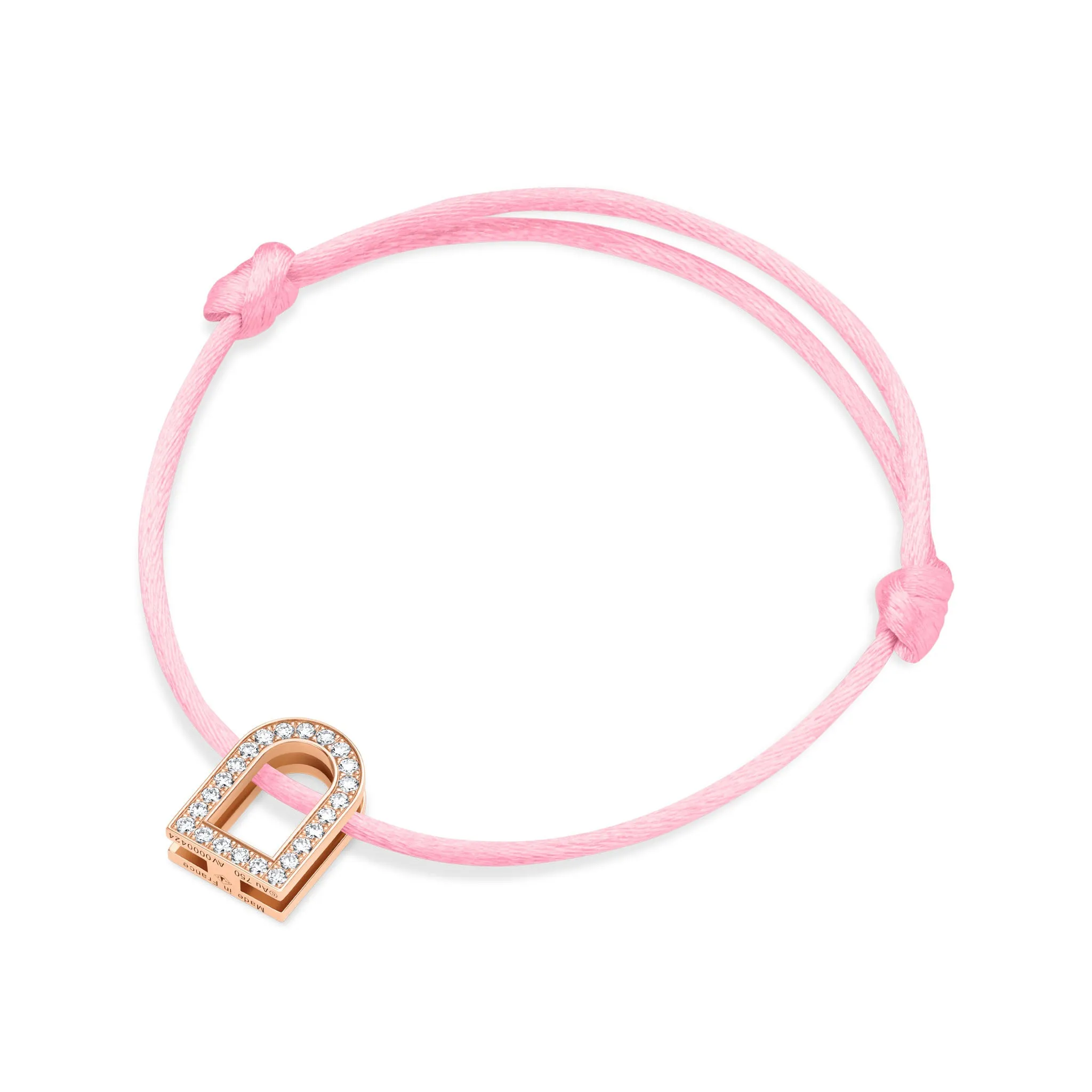 L'Arc Voyage Charm GM, 18k Rose Gold with Galerie Diamonds on Silk Cord Bracelet
