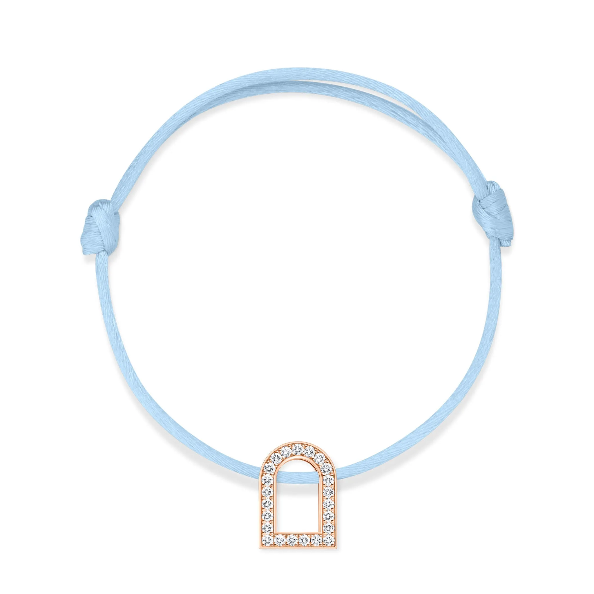 L'Arc Voyage Charm GM, 18k Rose Gold with Galerie Diamonds on Silk Cord Bracelet