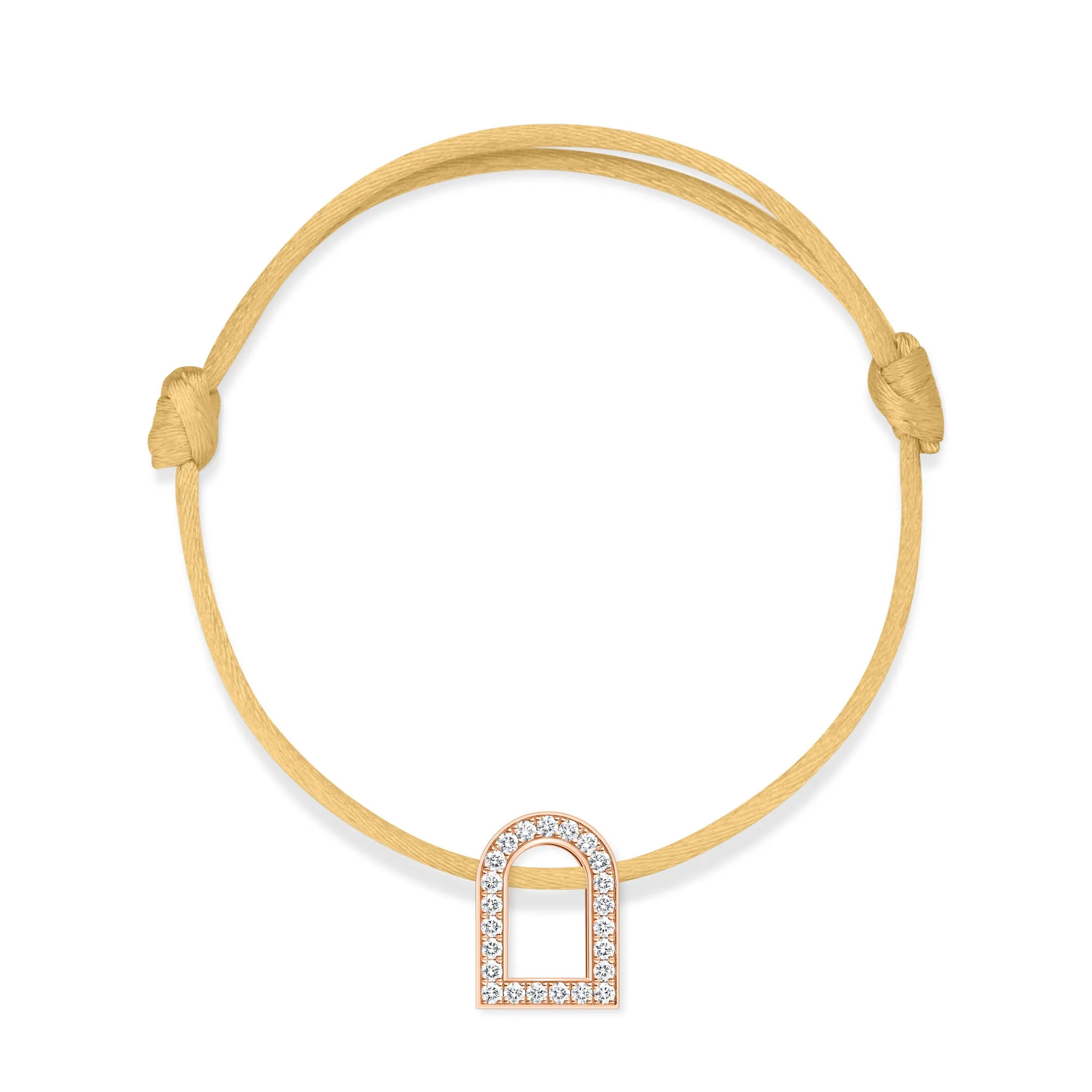 L'Arc Voyage Charm GM, 18k Rose Gold with Galerie Diamonds on Silk Cord Bracelet