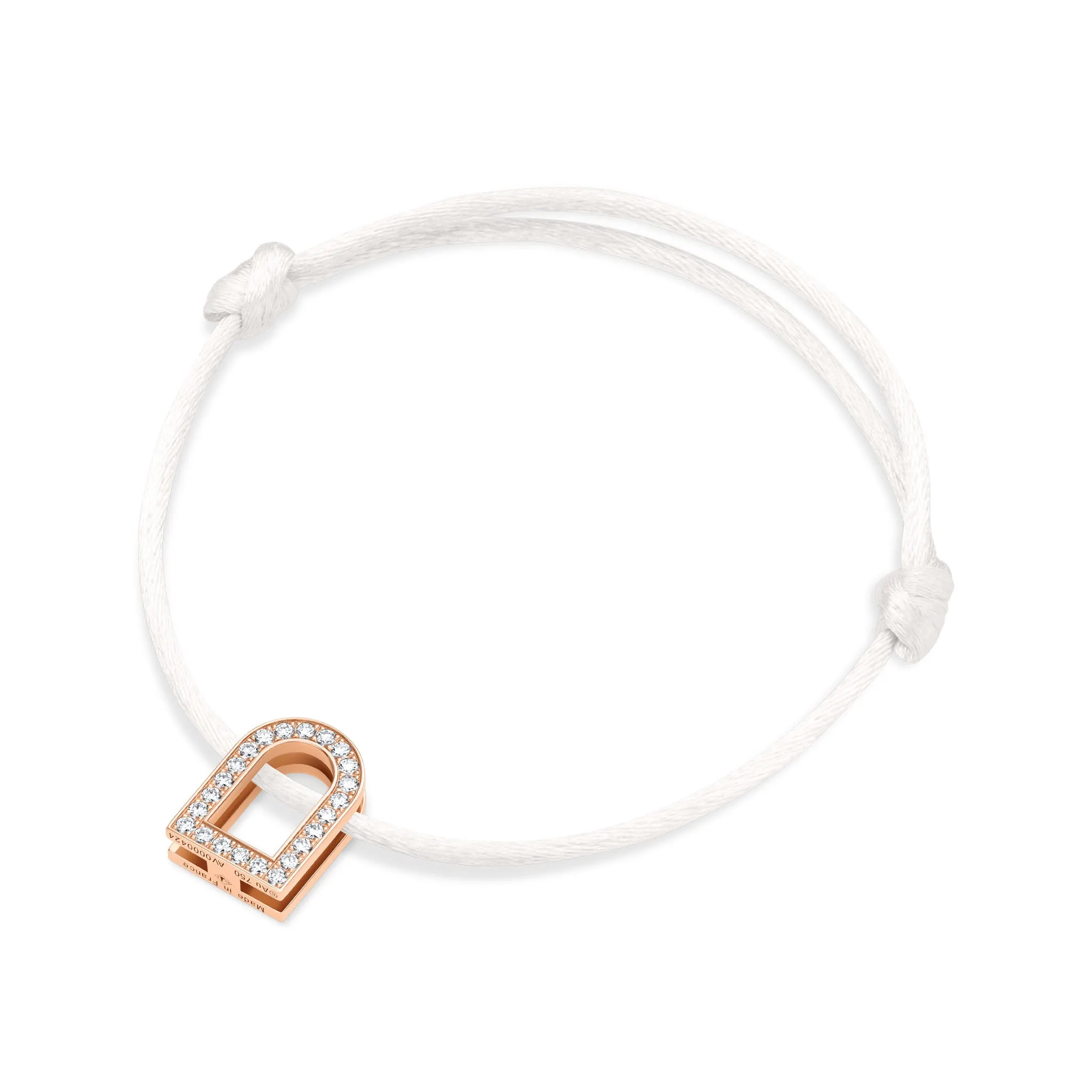 L'Arc Voyage Charm GM, 18k Rose Gold with Galerie Diamonds on Silk Cord Bracelet