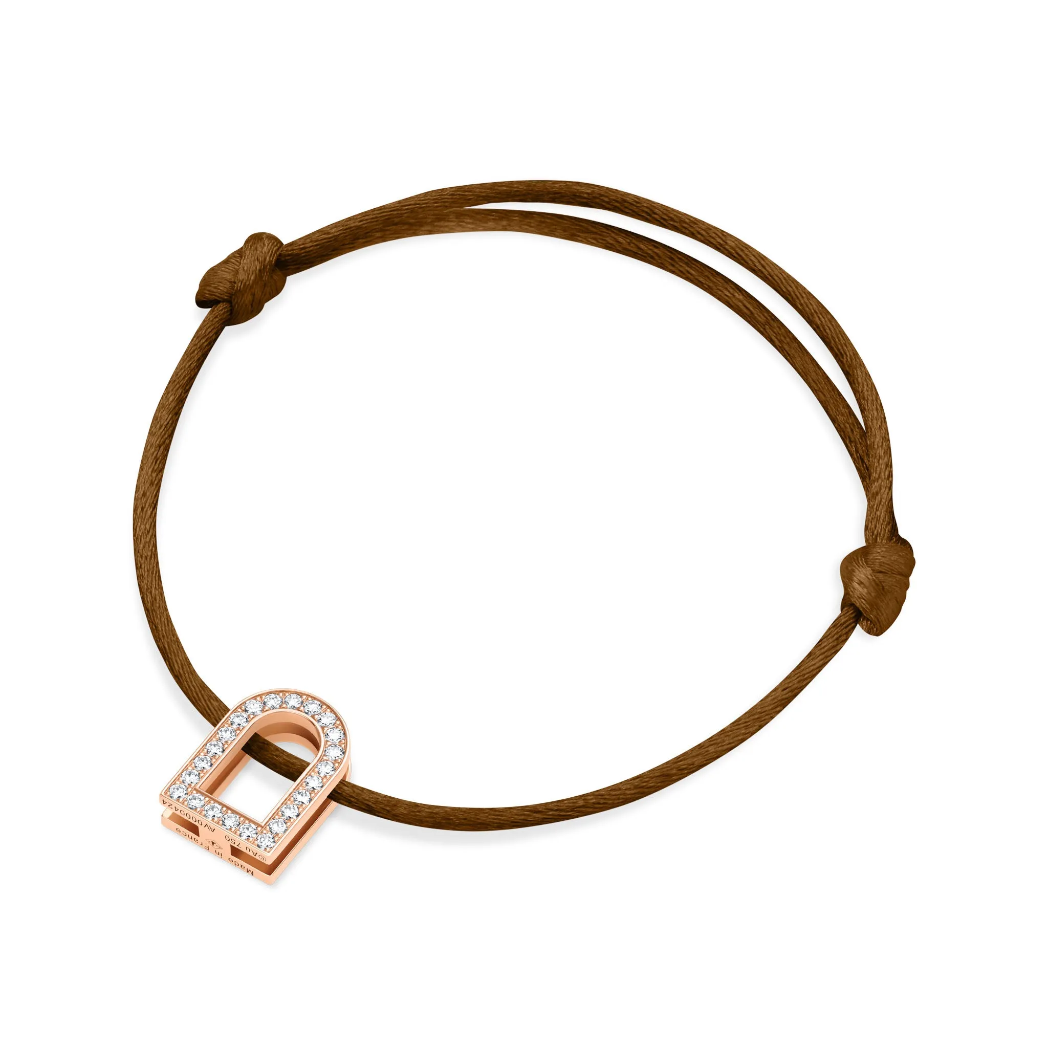 L'Arc Voyage Charm GM, 18k Rose Gold with Galerie Diamonds on Silk Cord Bracelet