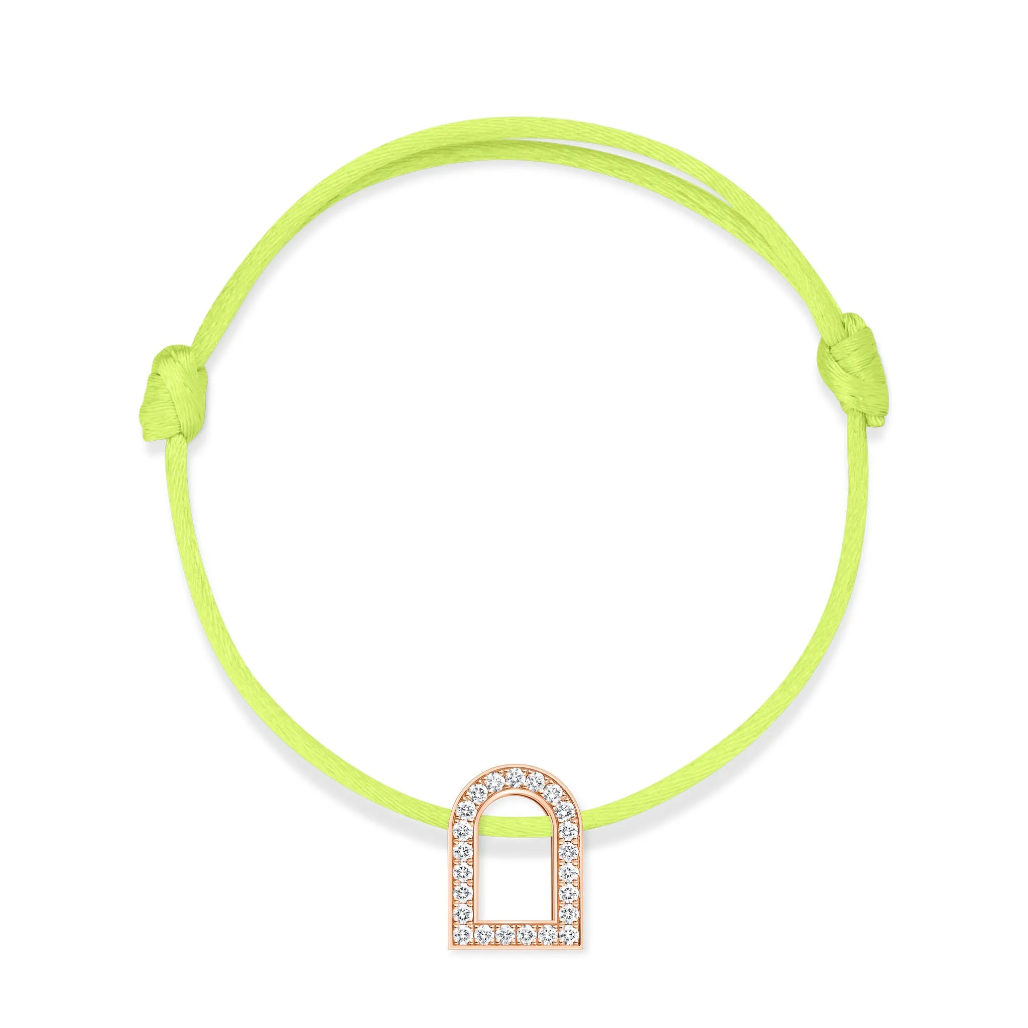 L'Arc Voyage Charm GM, 18k Rose Gold with Galerie Diamonds on Silk Cord Bracelet