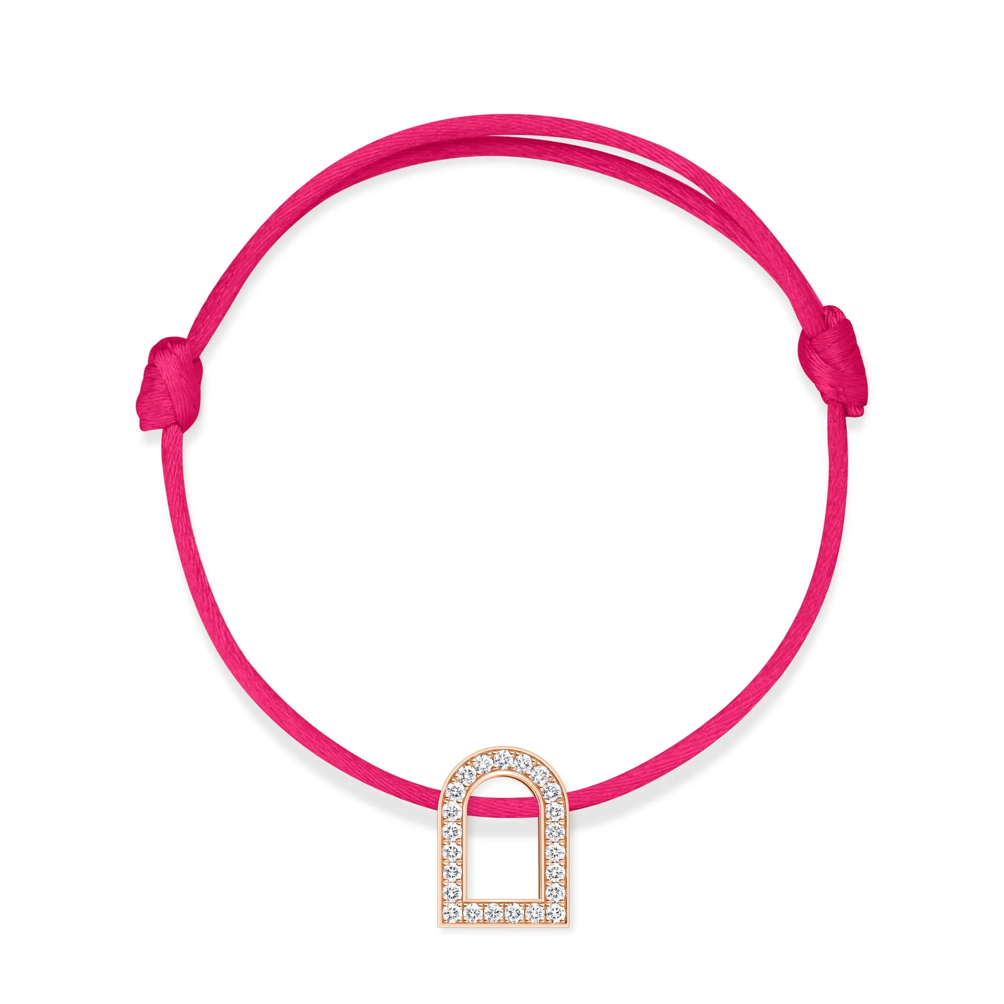 L'Arc Voyage Charm GM, 18k Rose Gold with Galerie Diamonds on Silk Cord Bracelet