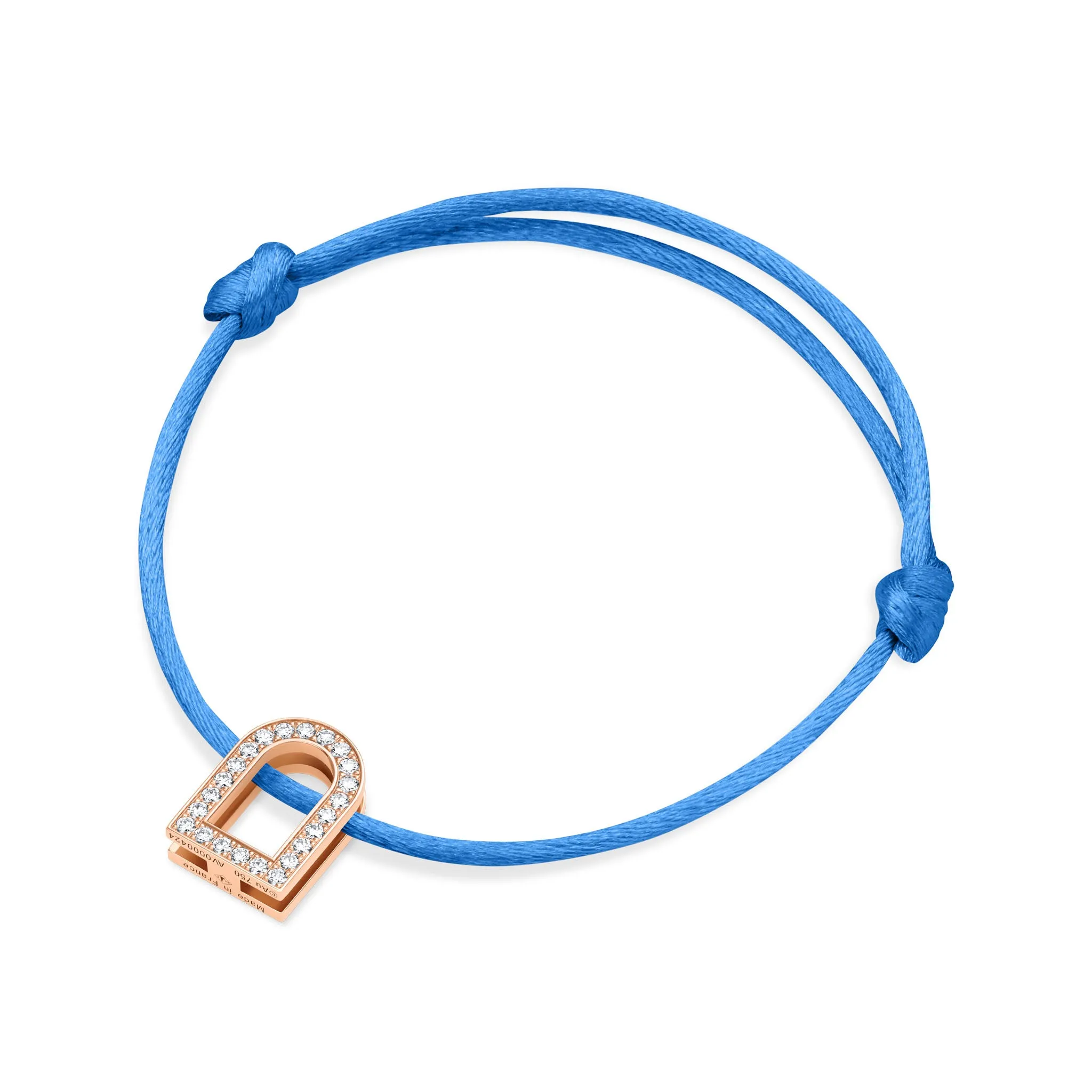 L'Arc Voyage Charm GM, 18k Rose Gold with Galerie Diamonds on Silk Cord Bracelet