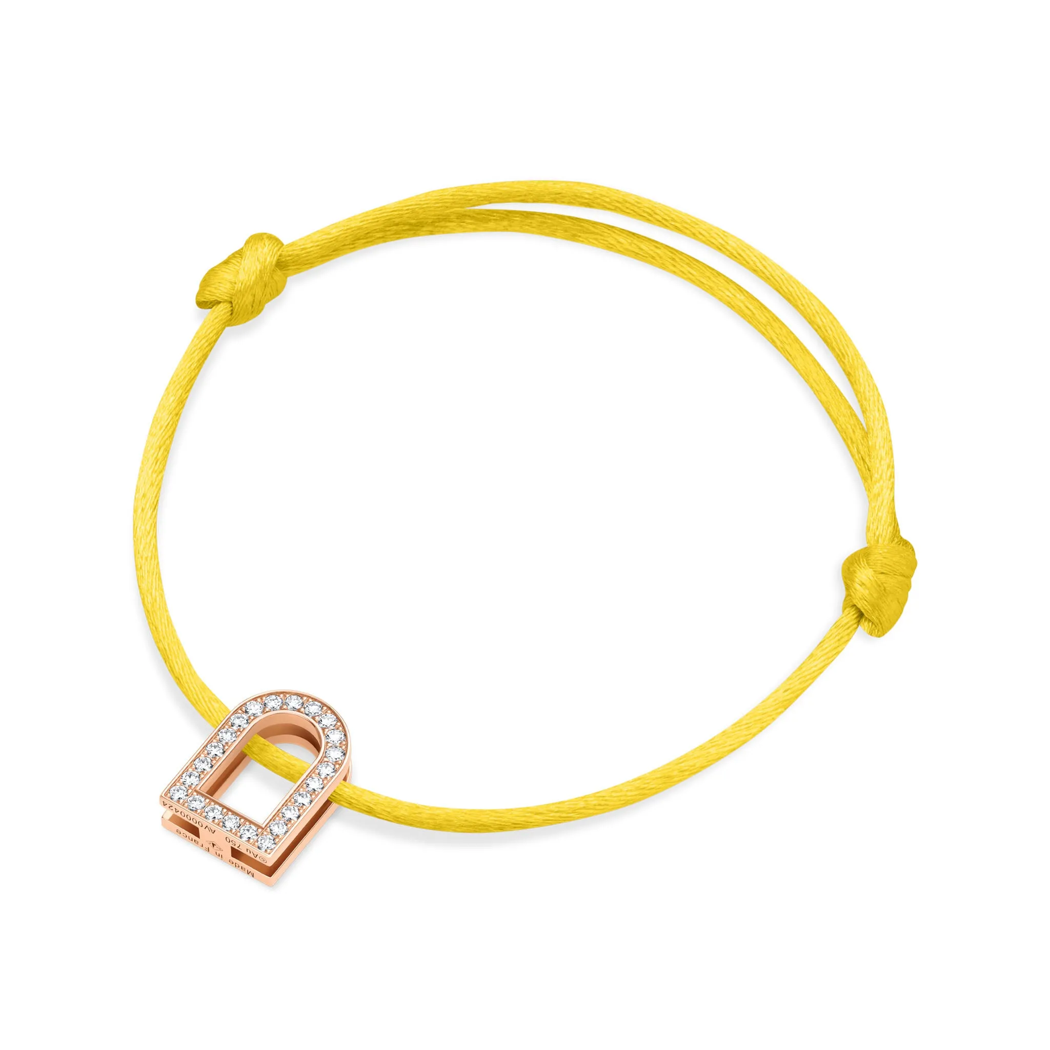 L'Arc Voyage Charm GM, 18k Rose Gold with Galerie Diamonds on Silk Cord Bracelet