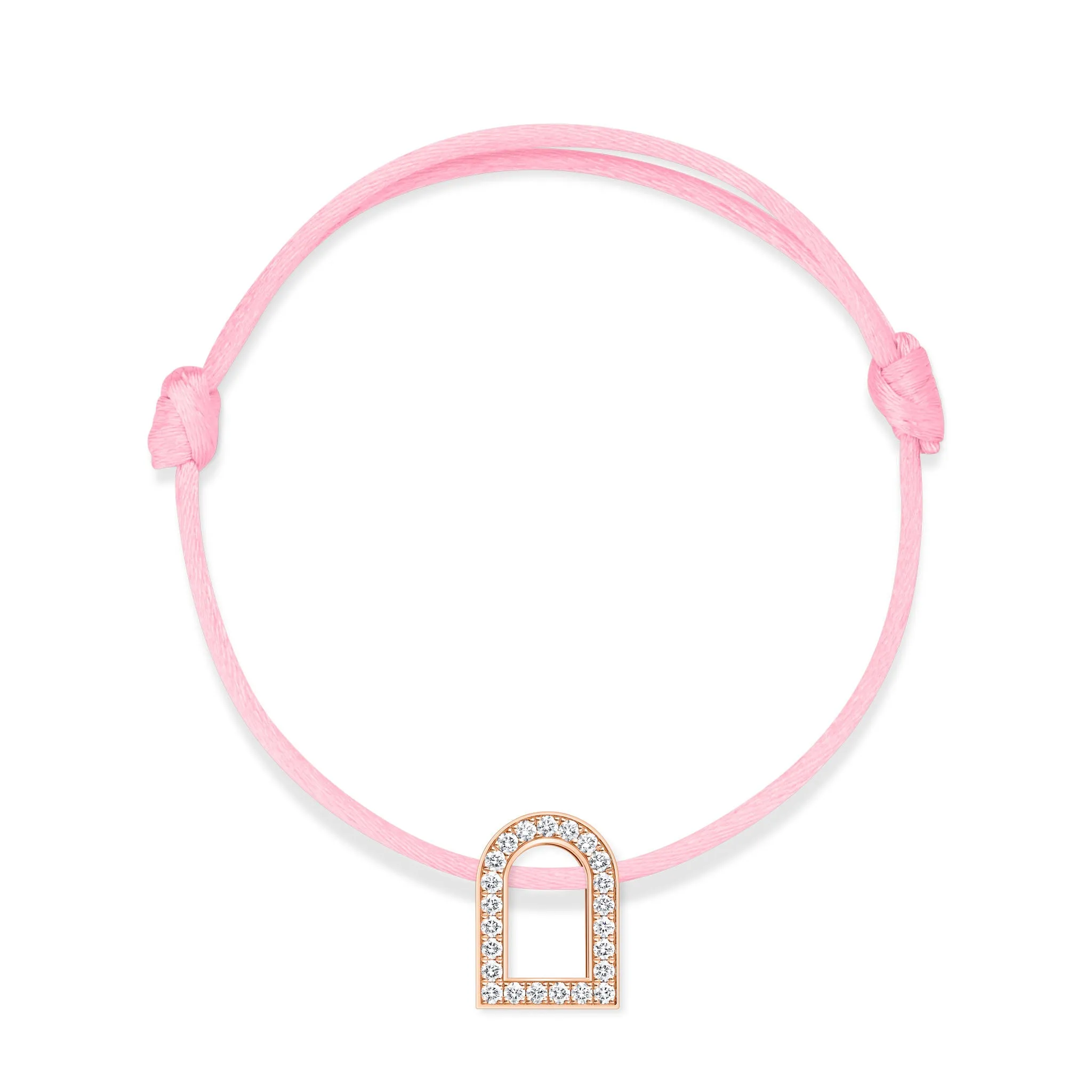 L'Arc Voyage Charm GM, 18k Rose Gold with Galerie Diamonds on Silk Cord Bracelet