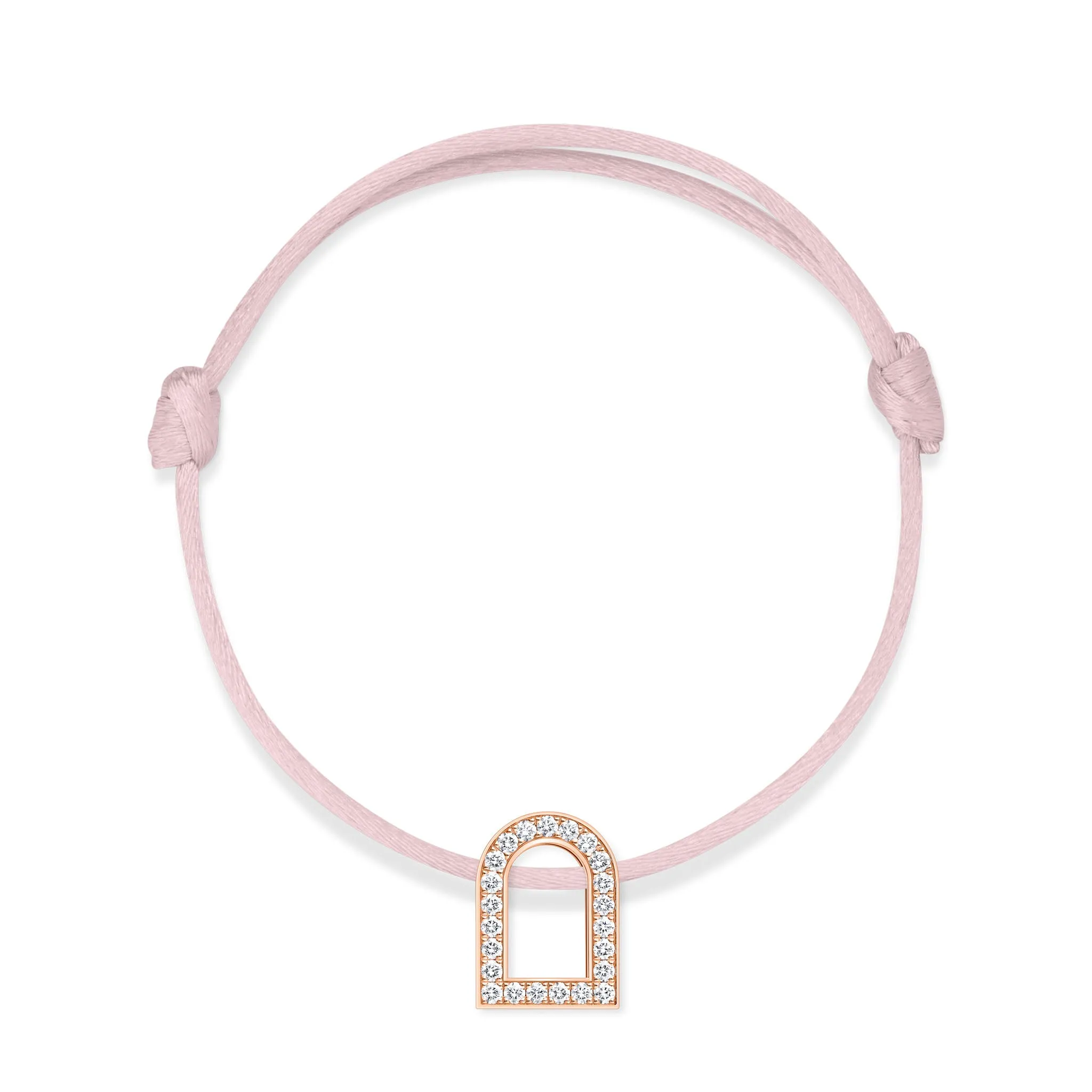 L'Arc Voyage Charm GM, 18k Rose Gold with Galerie Diamonds on Silk Cord Bracelet