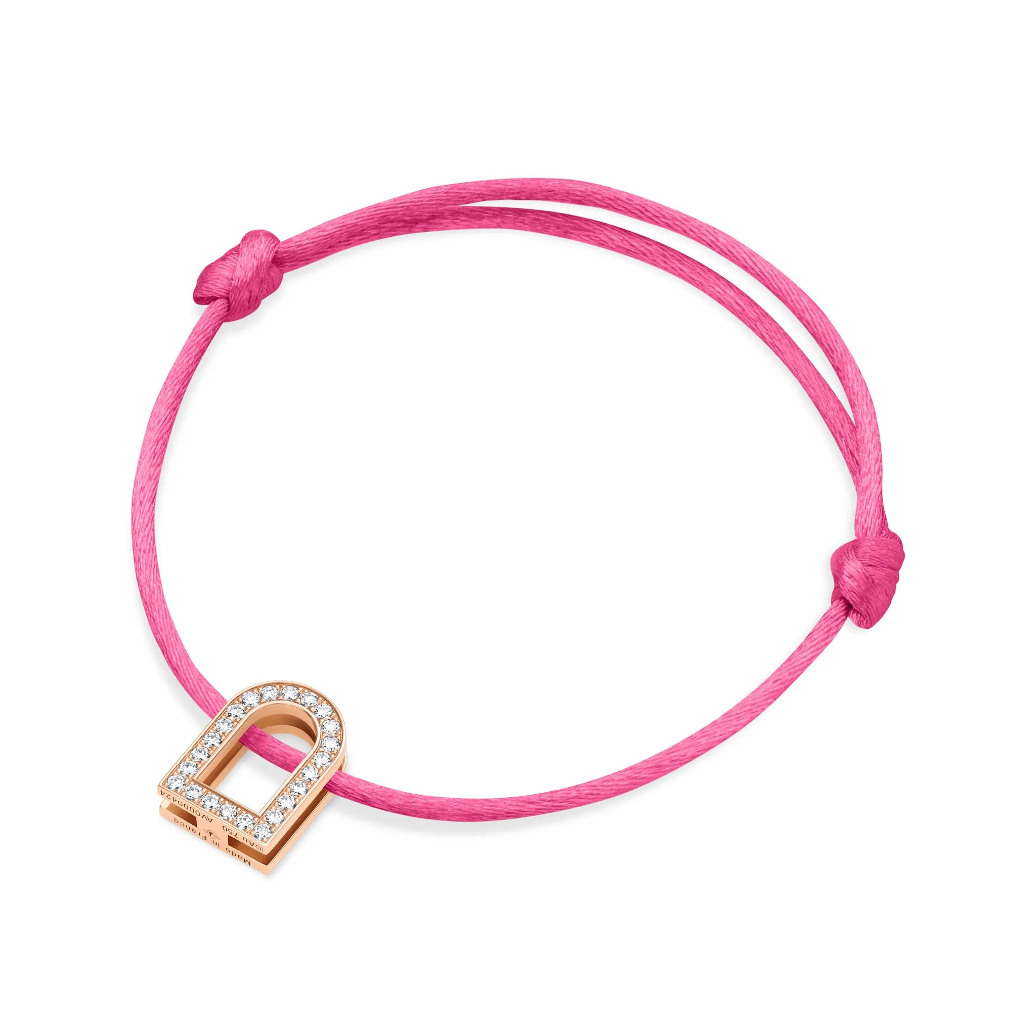 L'Arc Voyage Charm GM, 18k Rose Gold with Galerie Diamonds on Silk Cord Bracelet