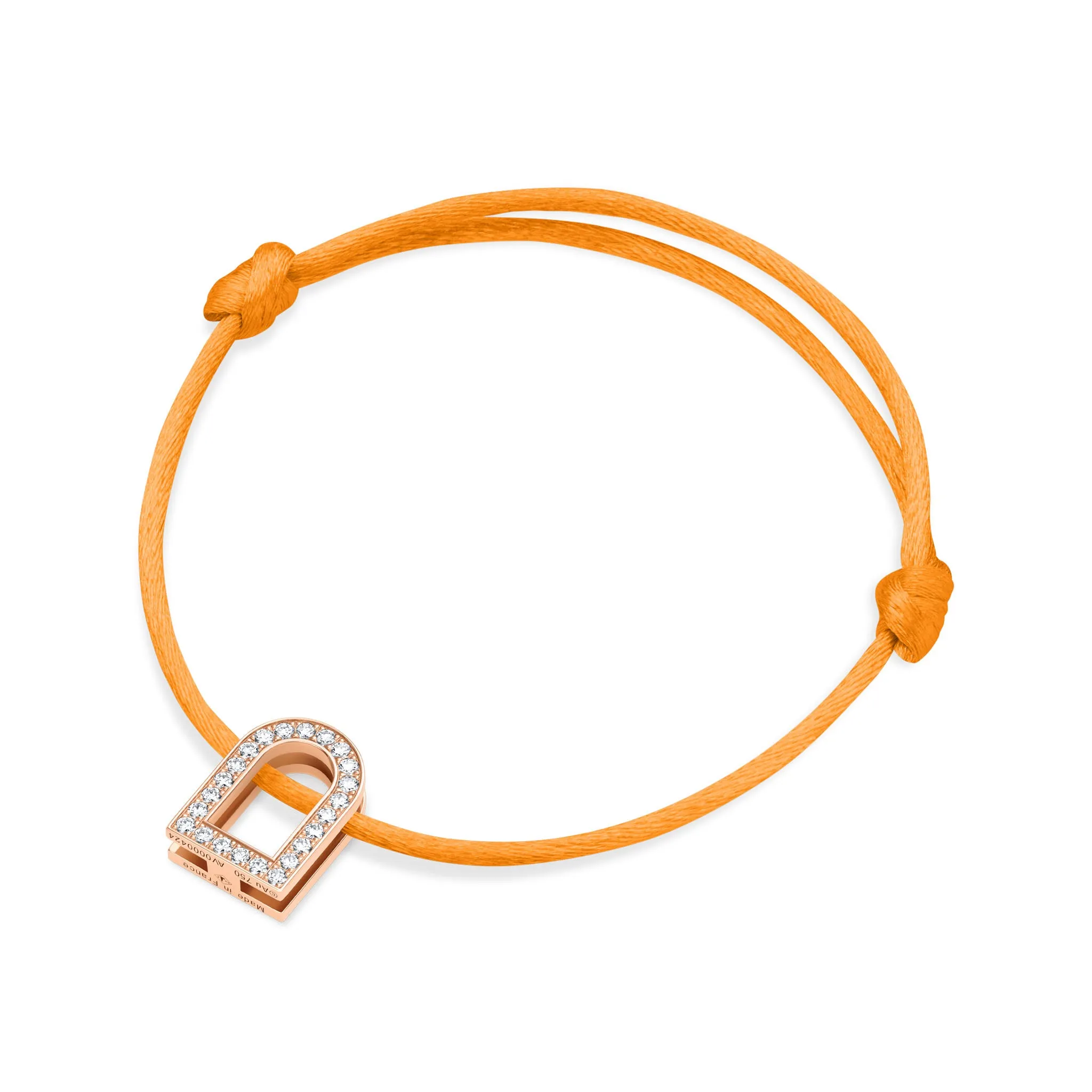 L'Arc Voyage Charm GM, 18k Rose Gold with Galerie Diamonds on Silk Cord Bracelet