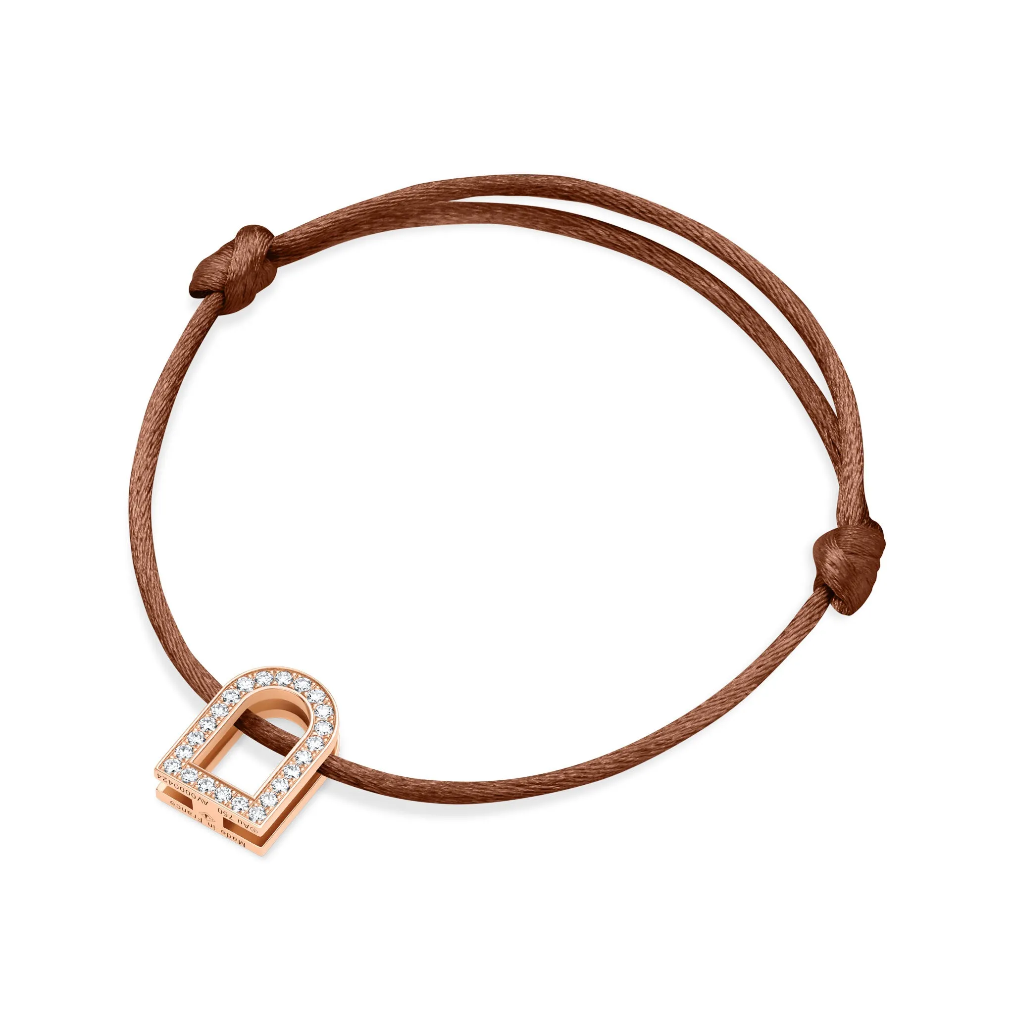 L'Arc Voyage Charm GM, 18k Rose Gold with Galerie Diamonds on Silk Cord Bracelet