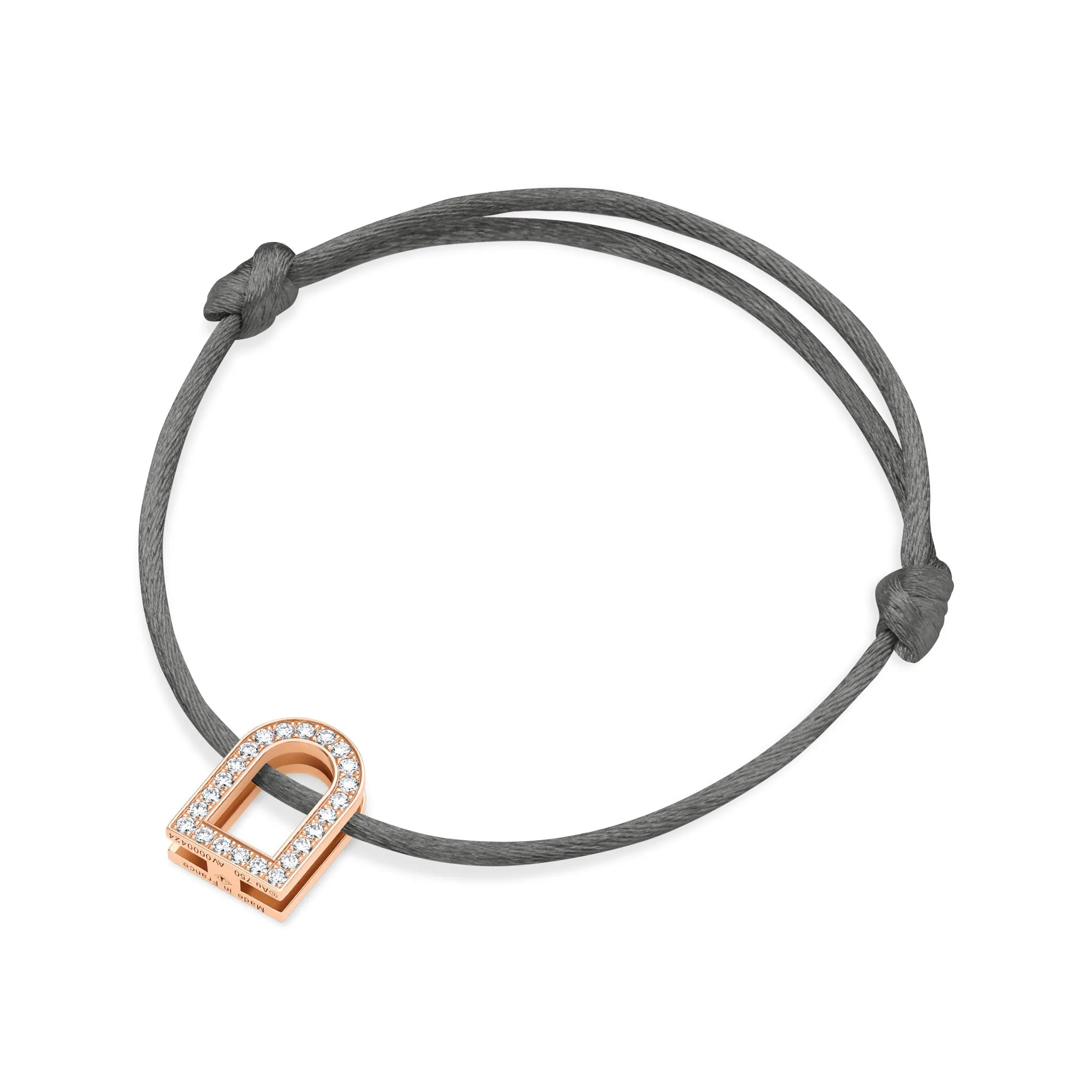 L'Arc Voyage Charm GM, 18k Rose Gold with Galerie Diamonds on Silk Cord Bracelet