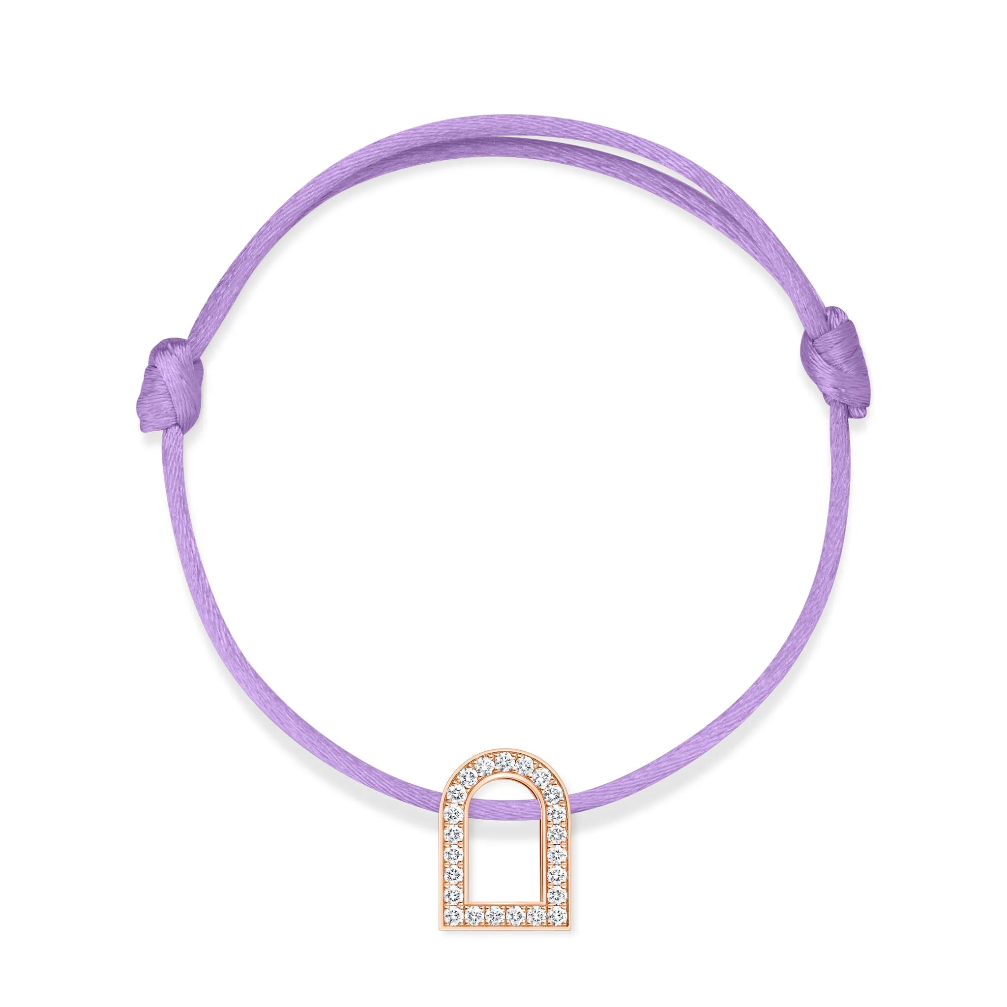 L'Arc Voyage Charm GM, 18k Rose Gold with Galerie Diamonds on Silk Cord Bracelet