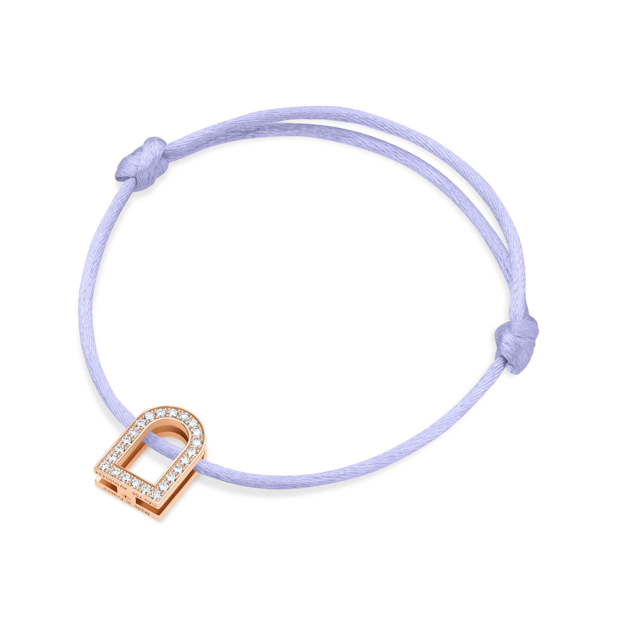 L'Arc Voyage Charm GM, 18k Rose Gold with Galerie Diamonds on Silk Cord Bracelet