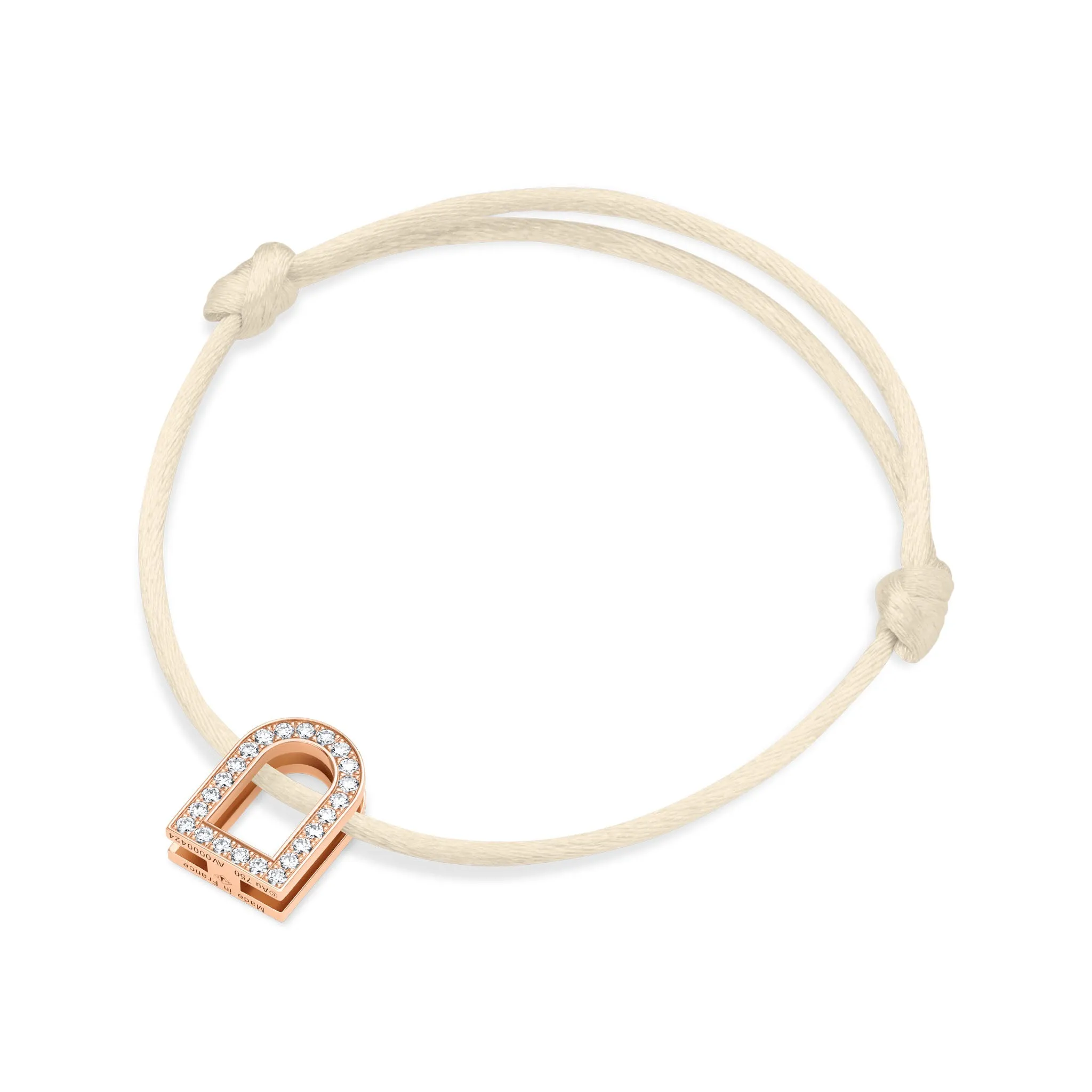 L'Arc Voyage Charm GM, 18k Rose Gold with Galerie Diamonds on Silk Cord Bracelet