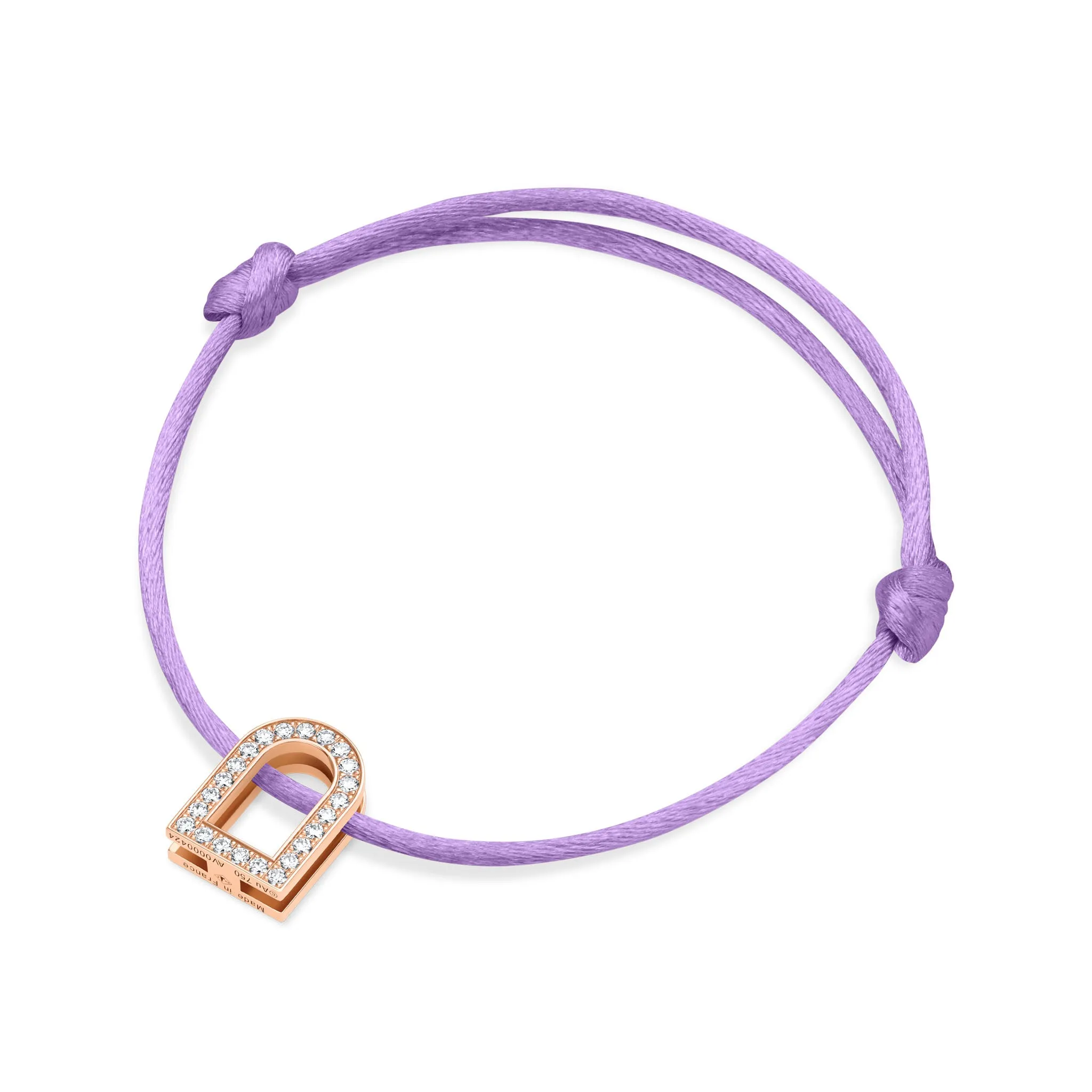 L'Arc Voyage Charm GM, 18k Rose Gold with Galerie Diamonds on Silk Cord Bracelet