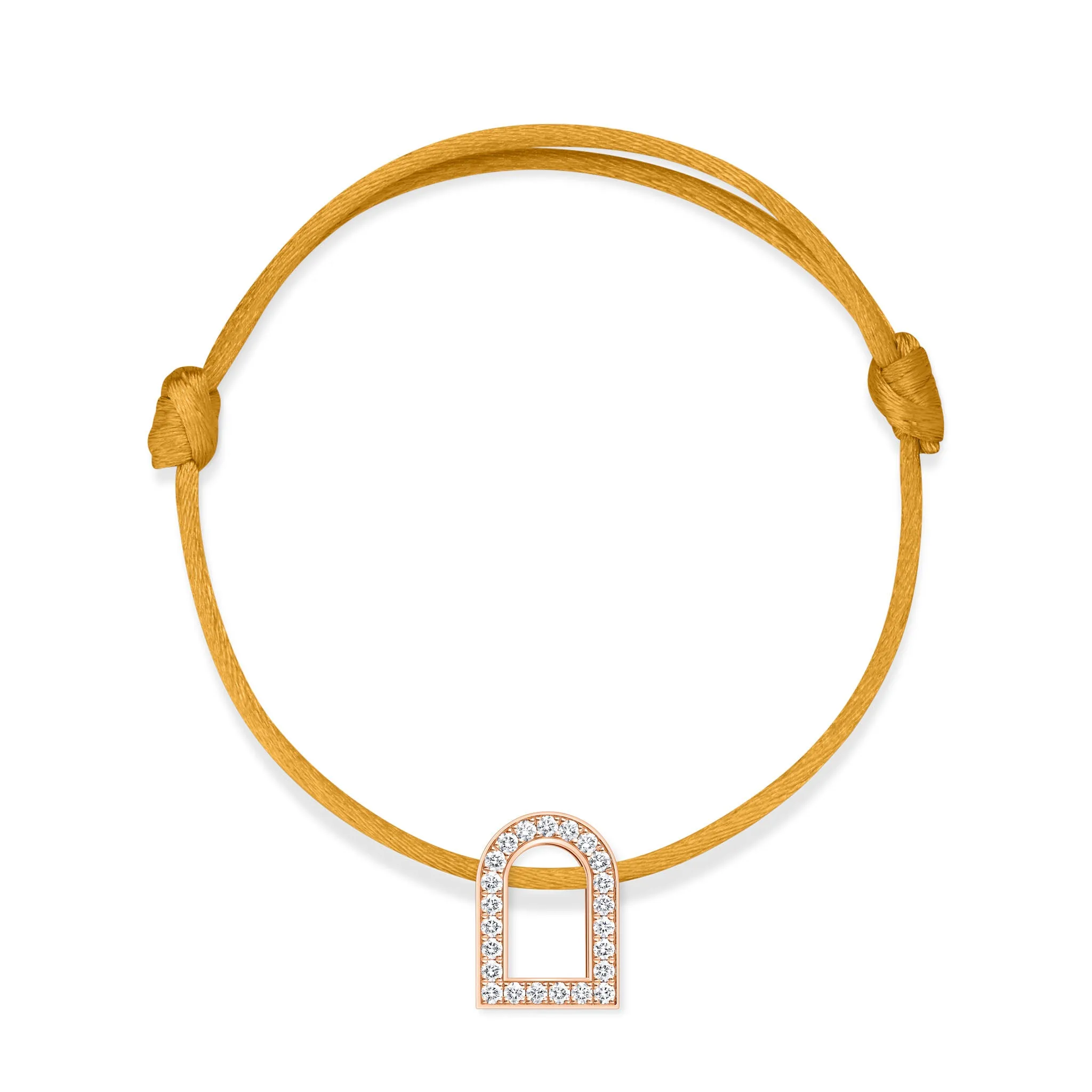 L'Arc Voyage Charm GM, 18k Rose Gold with Galerie Diamonds on Silk Cord Bracelet