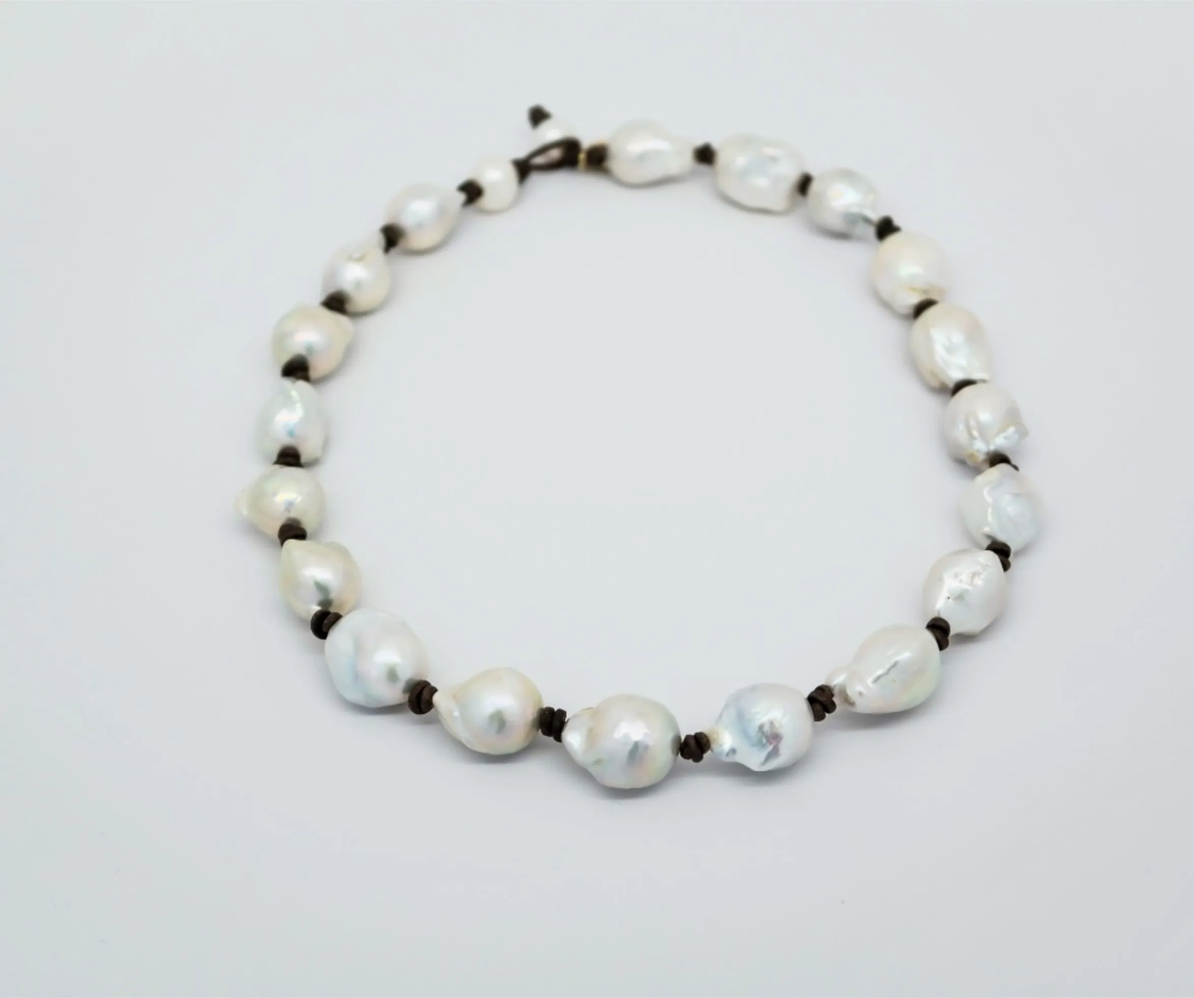 Large White Baroque Pearls w/ Leather Knots Choker