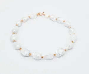 Large White Baroque Pearls w/ Leather Knots Choker