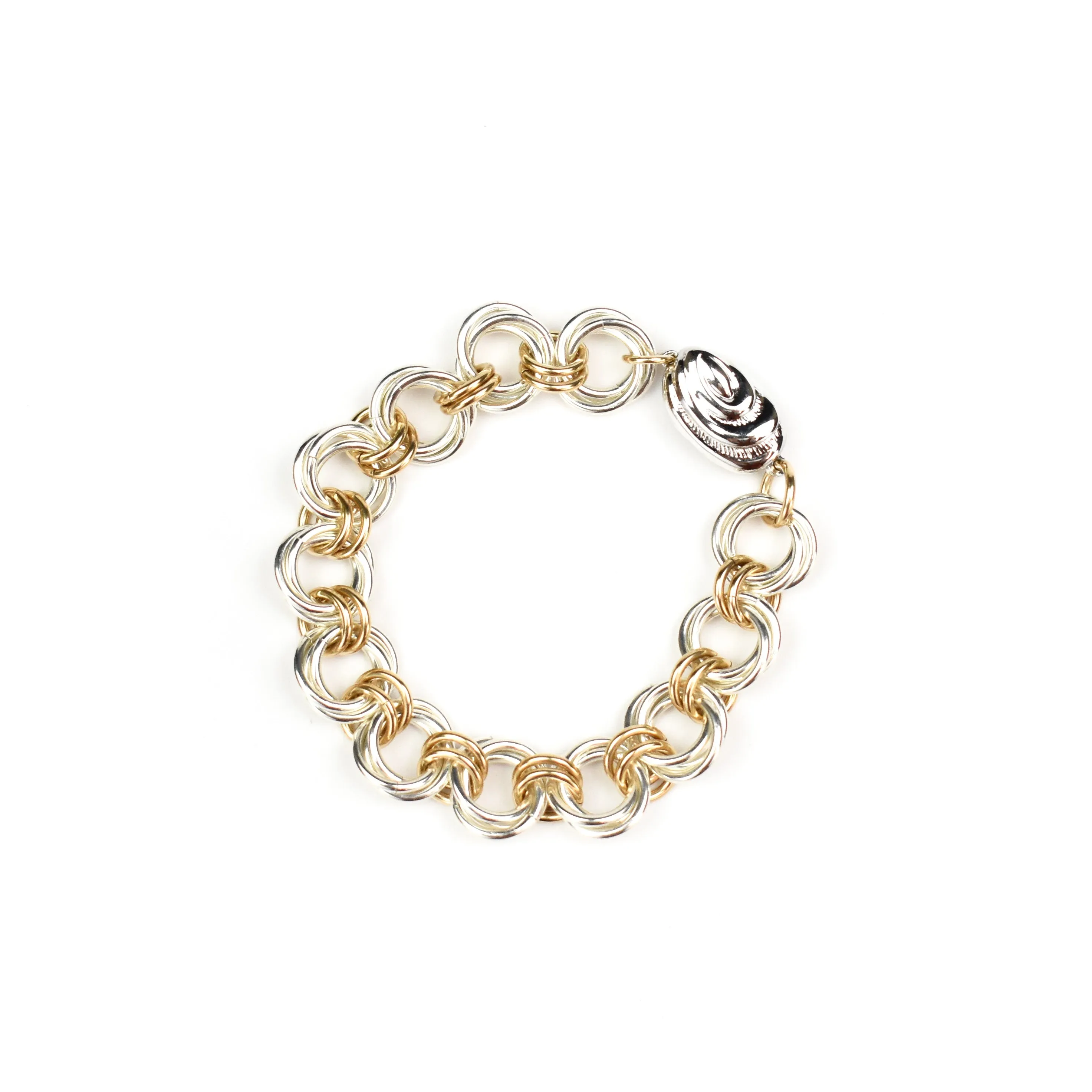 Larry Rosen Sterling and 10k Gold Bracelet with Charm Clasp